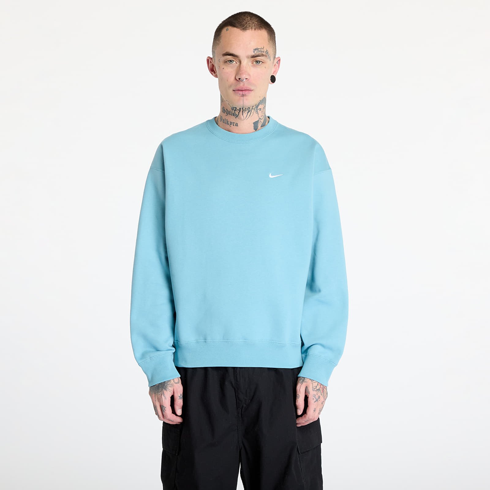 Bluzy Nike Solo Swoosh Men's Fleece Crew Denim Turquoise/ White