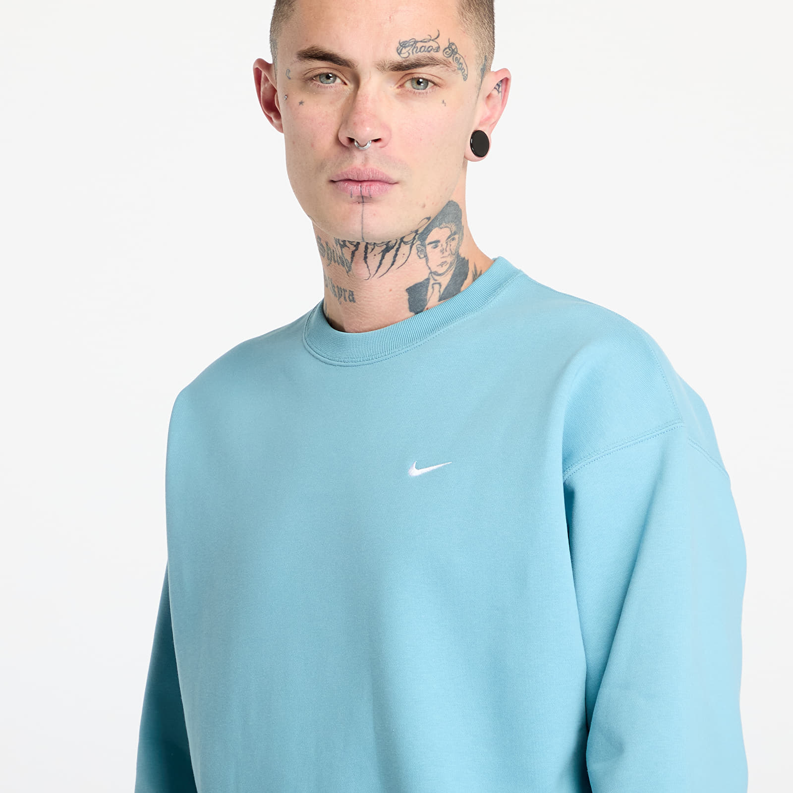 Bluzy Nike Solo Swoosh Men's Fleece Crew Denim Turquoise/ White