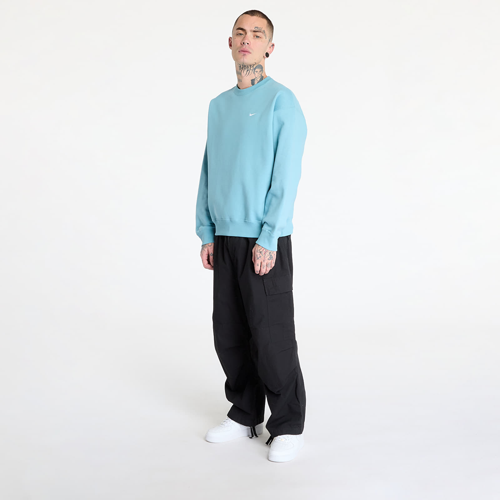 Bluzy Nike Solo Swoosh Men's Fleece Crew Denim Turquoise/ White