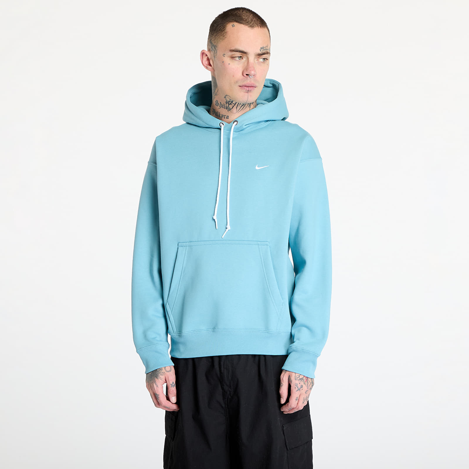 Sweatshirt Nike Solo Swoosh Men's Fleece Pullover Hoodie Denim Turquoise/ White S