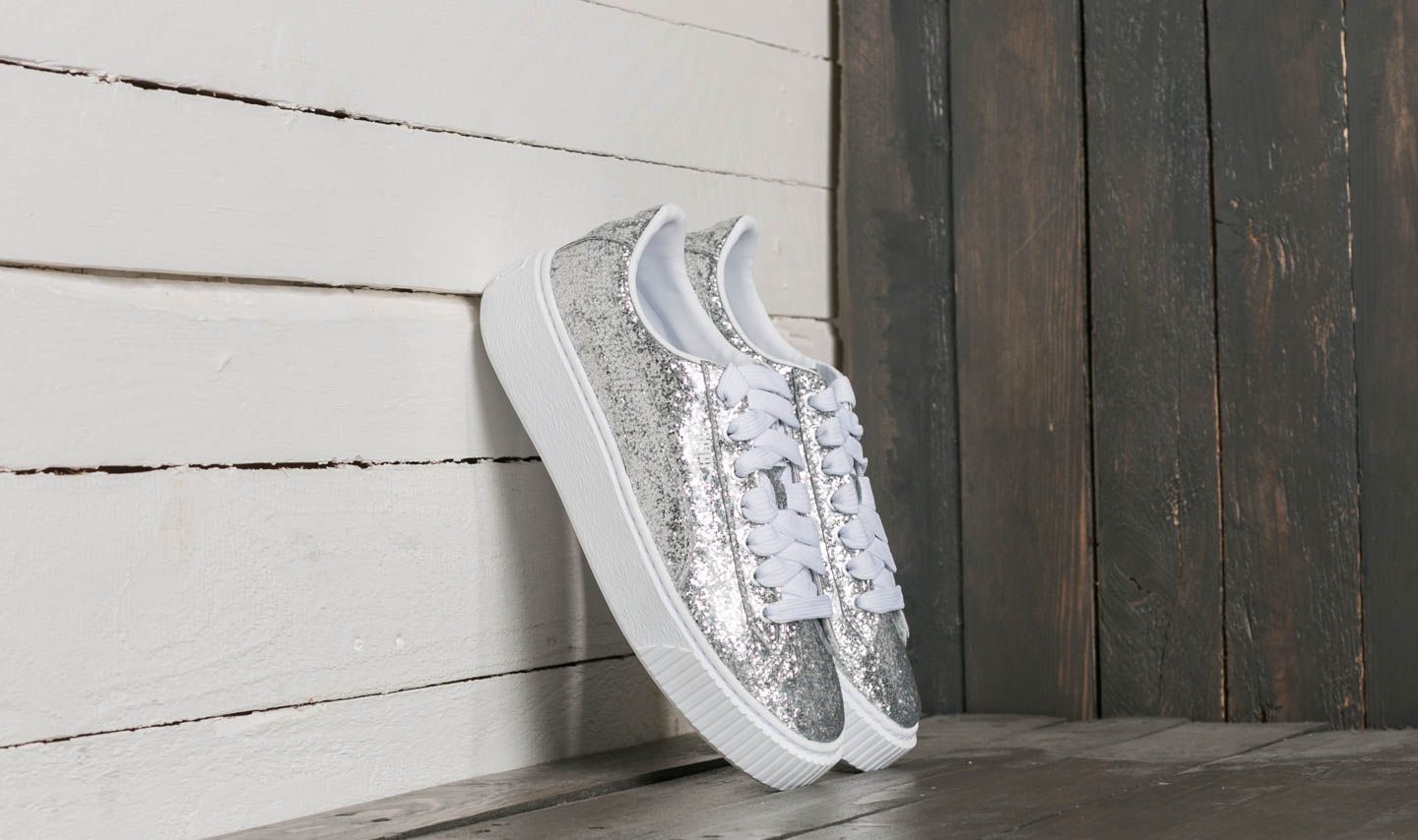 Chaussures et baskets femme Puma Basket Platform Glitter Wn's Silver-Silver