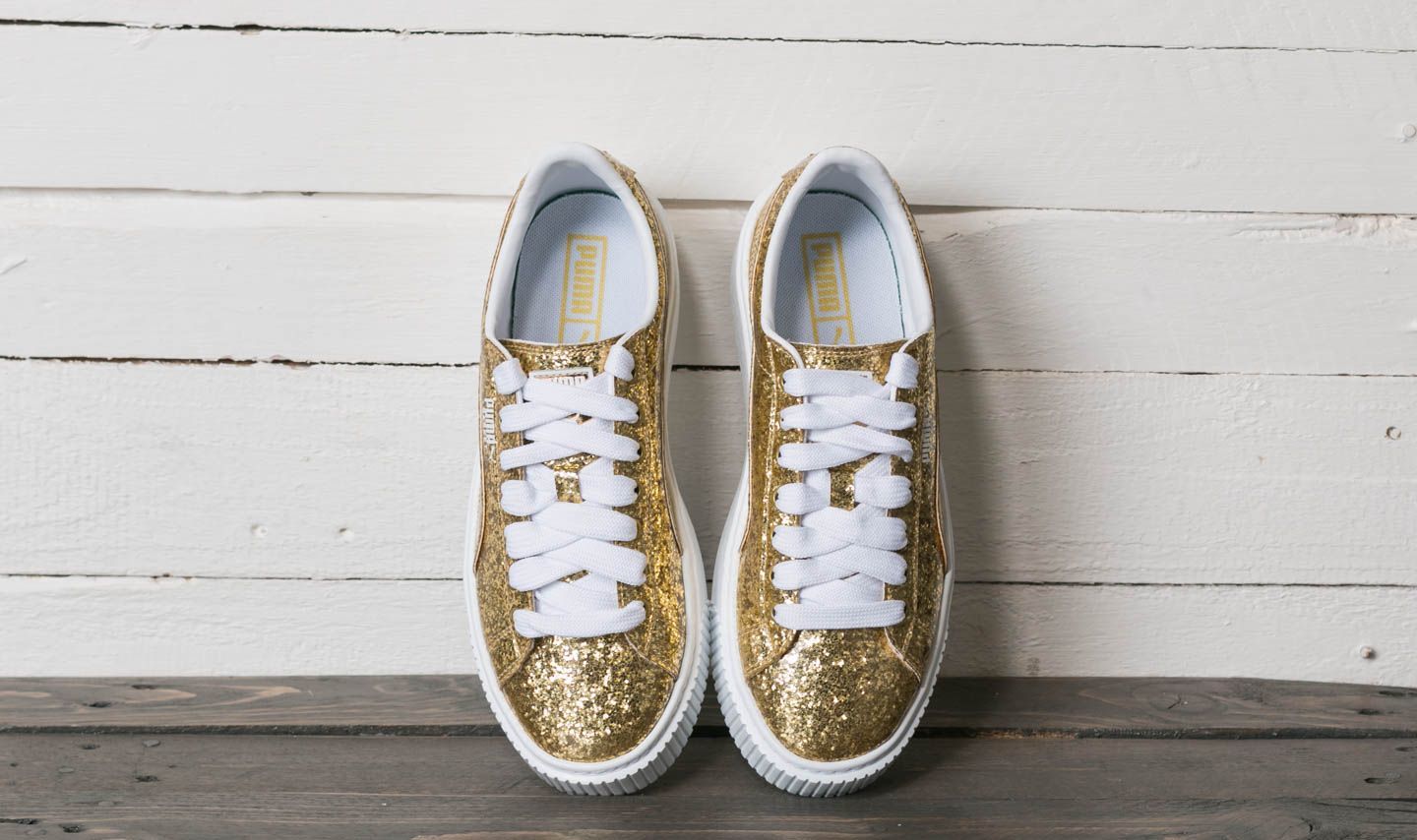 Women s shoes Puma Basket Platform Glitter Wn s Gold Gold Footshop