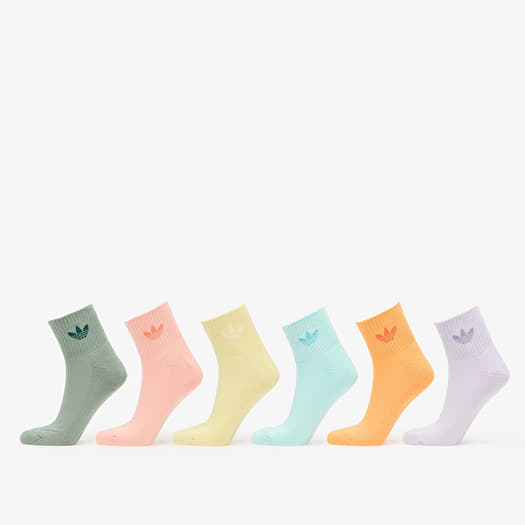 adidas Mid Ankle Sock 6-Pack Silver Green/ Glow Pink/ Powder Yellow