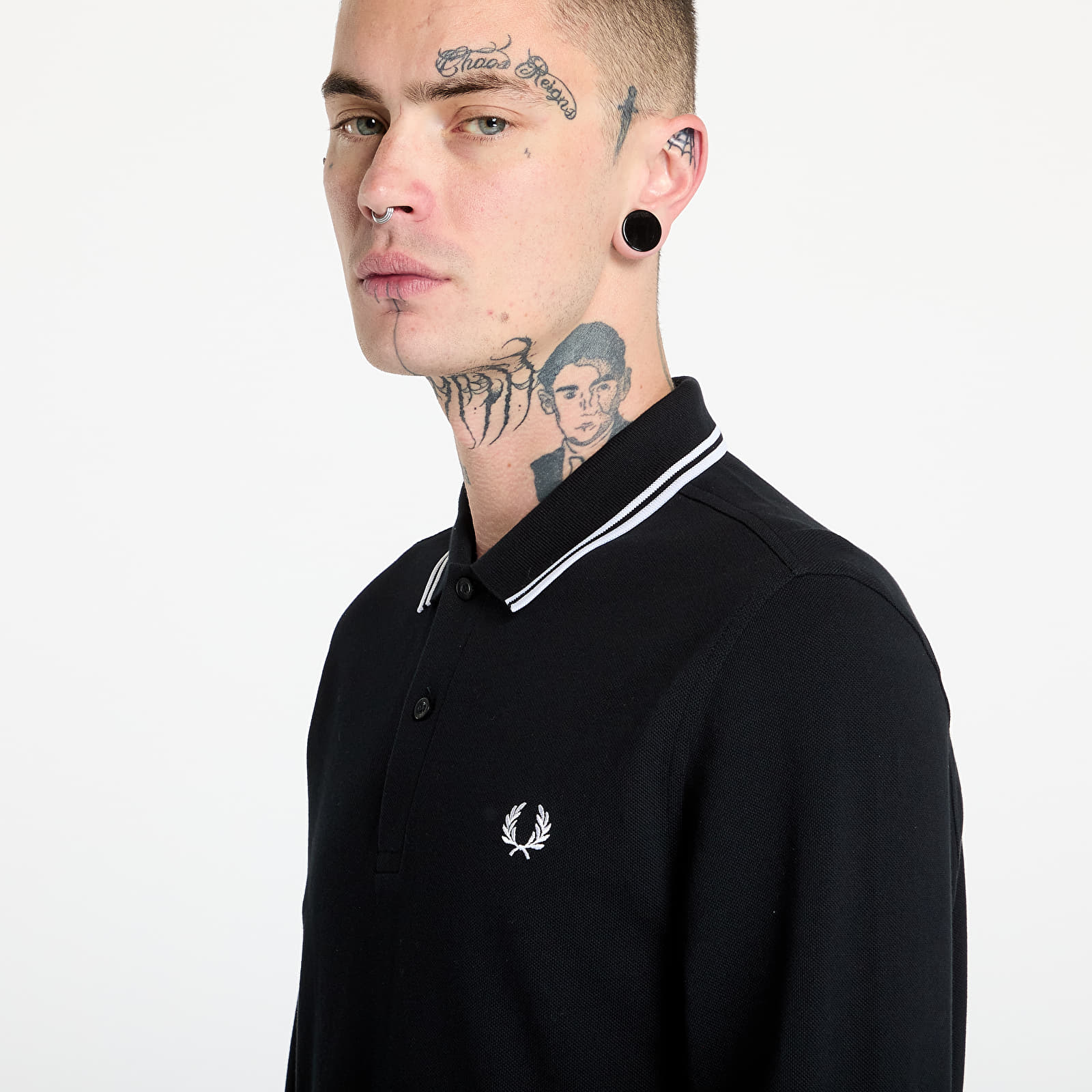 T-shirts för män FRED PERRY Long Sleeve Twin Tipped Shirt Black