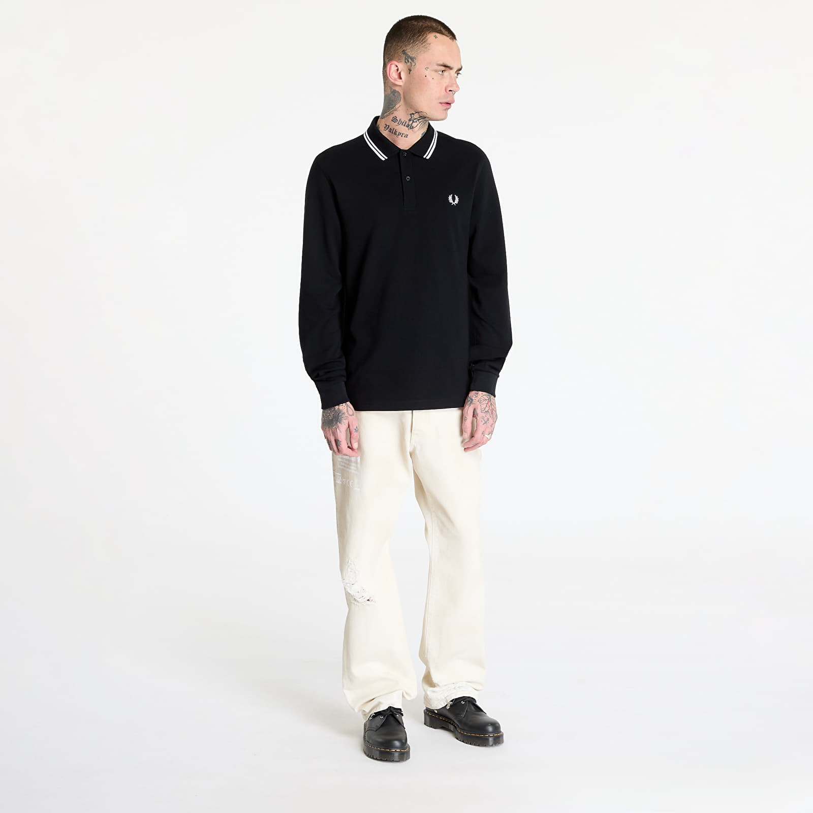 T-shirts för män FRED PERRY Long Sleeve Twin Tipped Shirt Black