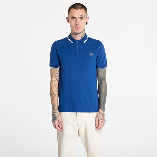 T shirts FRED PERRY The Twin Tipped Polo Shirt Shaded Cobalt Snow White Light Smoke Footshop