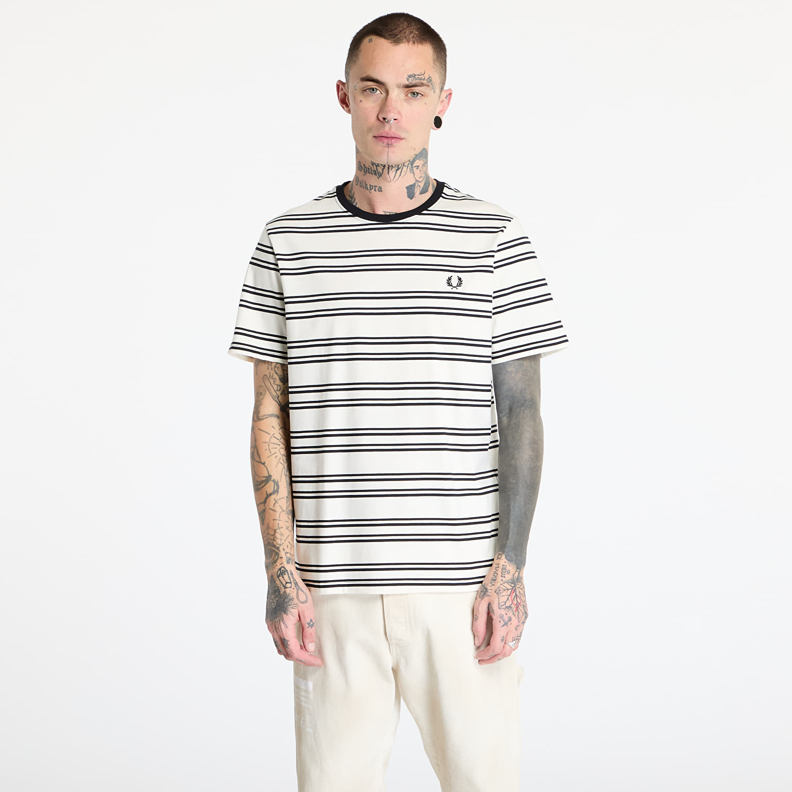 Koszulki FRED PERRY Sport Fine Stripe T-Shirt Ecru/ Black