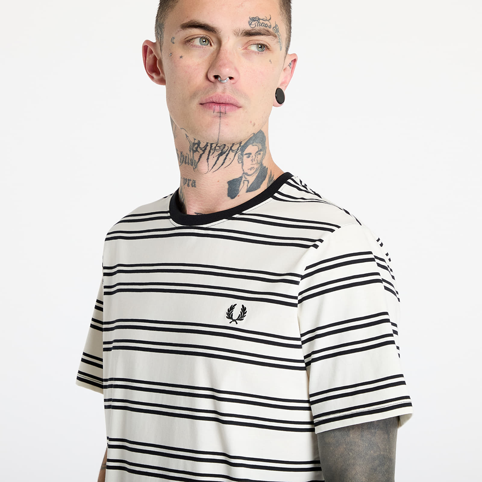 Koszulki FRED PERRY Sport Fine Stripe T-Shirt Ecru/ Black