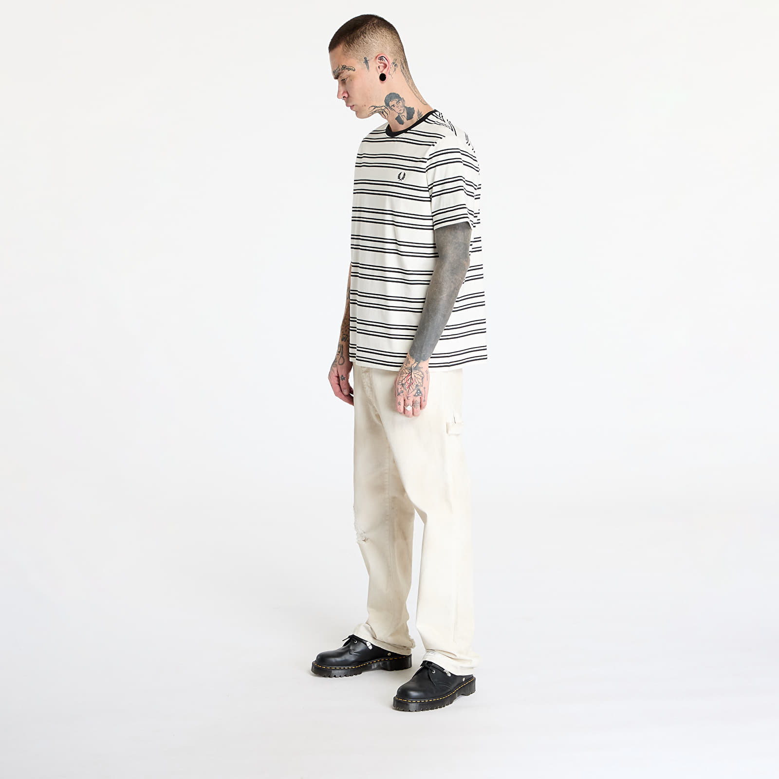 Koszulki FRED PERRY Sport Fine Stripe T-Shirt Ecru/ Black