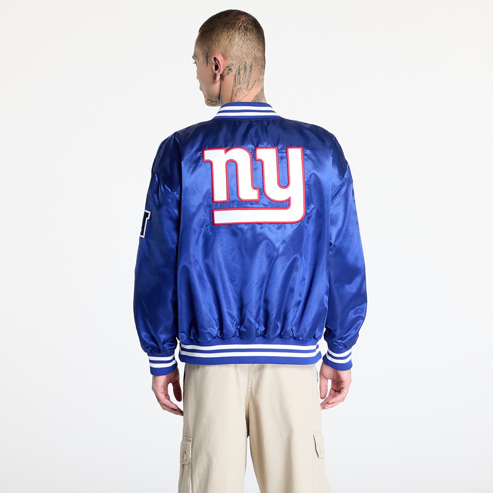 Bombers New Era New York Giants NFL Satin Bomber Jacket UNISEX Calming Blue/ White