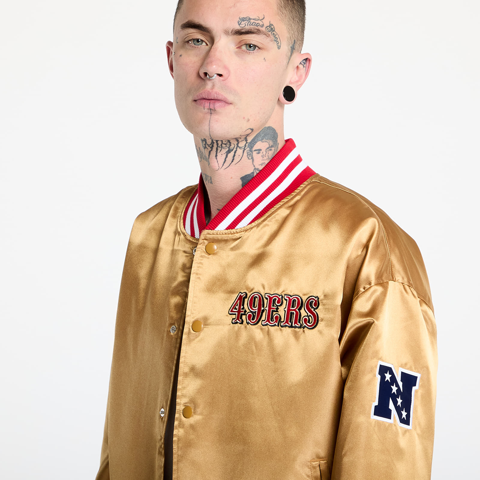 Bomberjacks New Era San Francisco 49Ers NFL Beige Satin Bomber Jacket UNISEX Bronze/ Scarlet