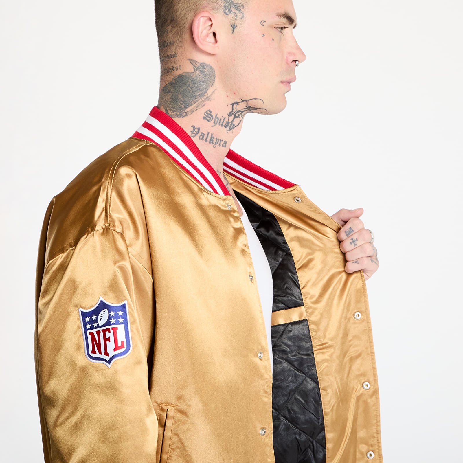 Bombery New Era San Francisco 49Ers NFL Beige Satin Bomber Jacket UNISEX Bronze/ Scarlet