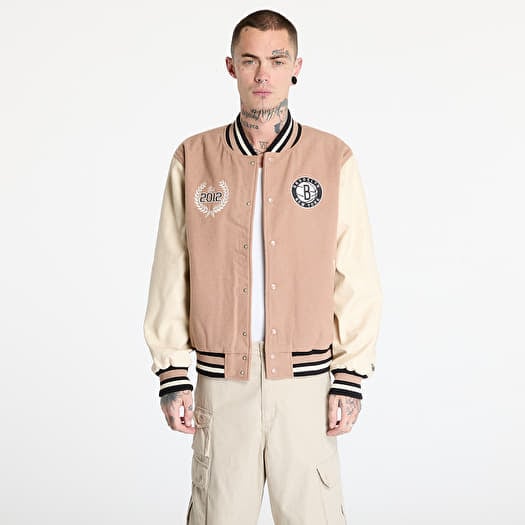 Bomber New Era Brooklyn Nets NBA Lifestyle Beige Varsity Jacket UNISEX Beige