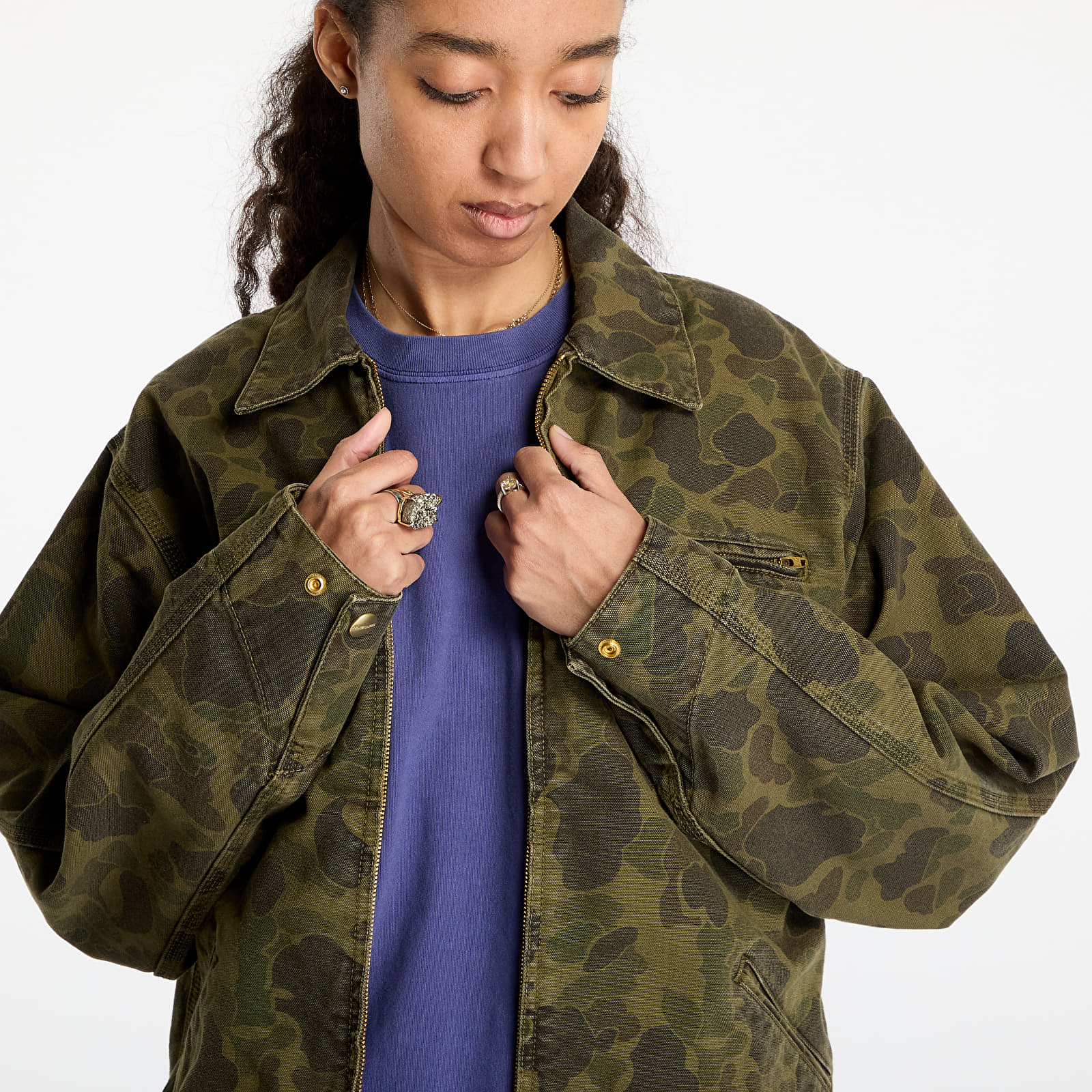Men's jackets Carhartt WIP Duck Detroit Jacket UNISEX Camo Duck/ Green/ Office Green Garment Dyed