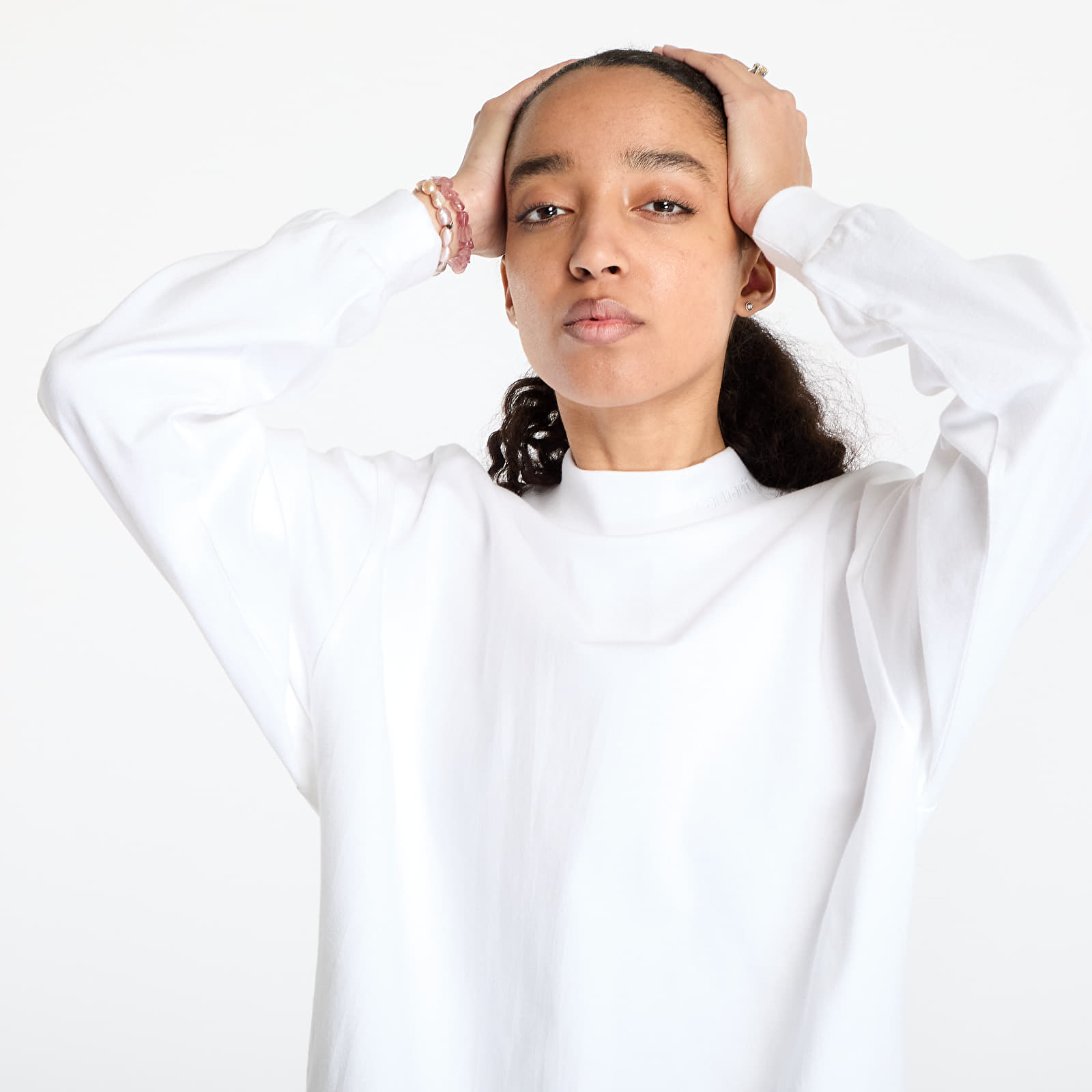 Koszulki Carhartt WIP Long Sleeve Script Mockneck T-Shirt UNISEX White