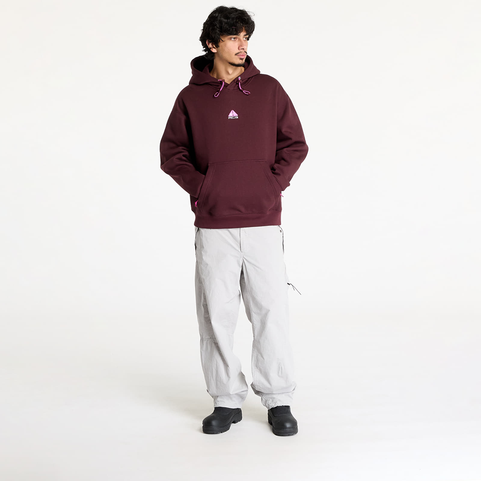 Mikiny Nike ACG Therma-FIT Fleece Pullover Hoodie UNISEX Burgundy Crush/ Summit White