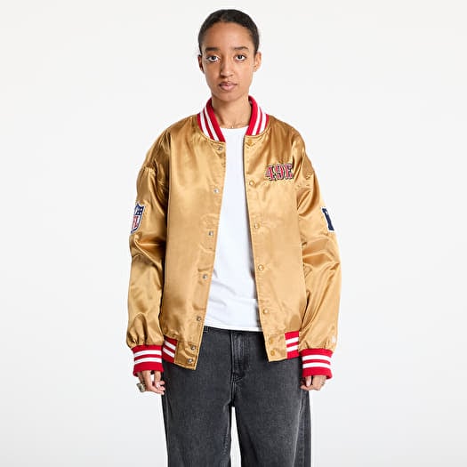 Bomber New Era San Francisco 49Ers NFL Beige Satin Bomber Jacket UNISEX Bronze/ Scarlet