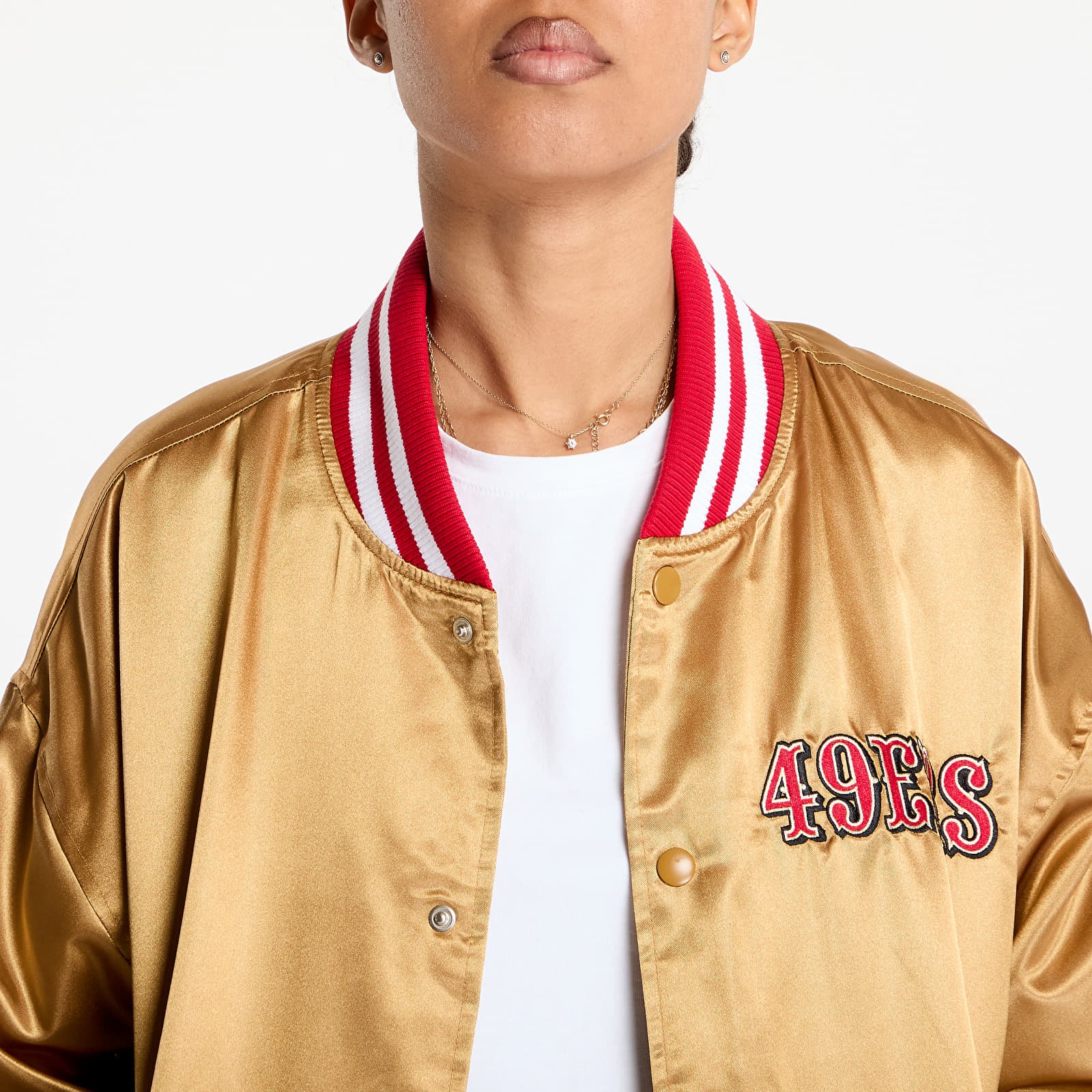 Bombery New Era San Francisco 49Ers NFL Beige Satin Bomber Jacket UNISEX Bronze/ Scarlet