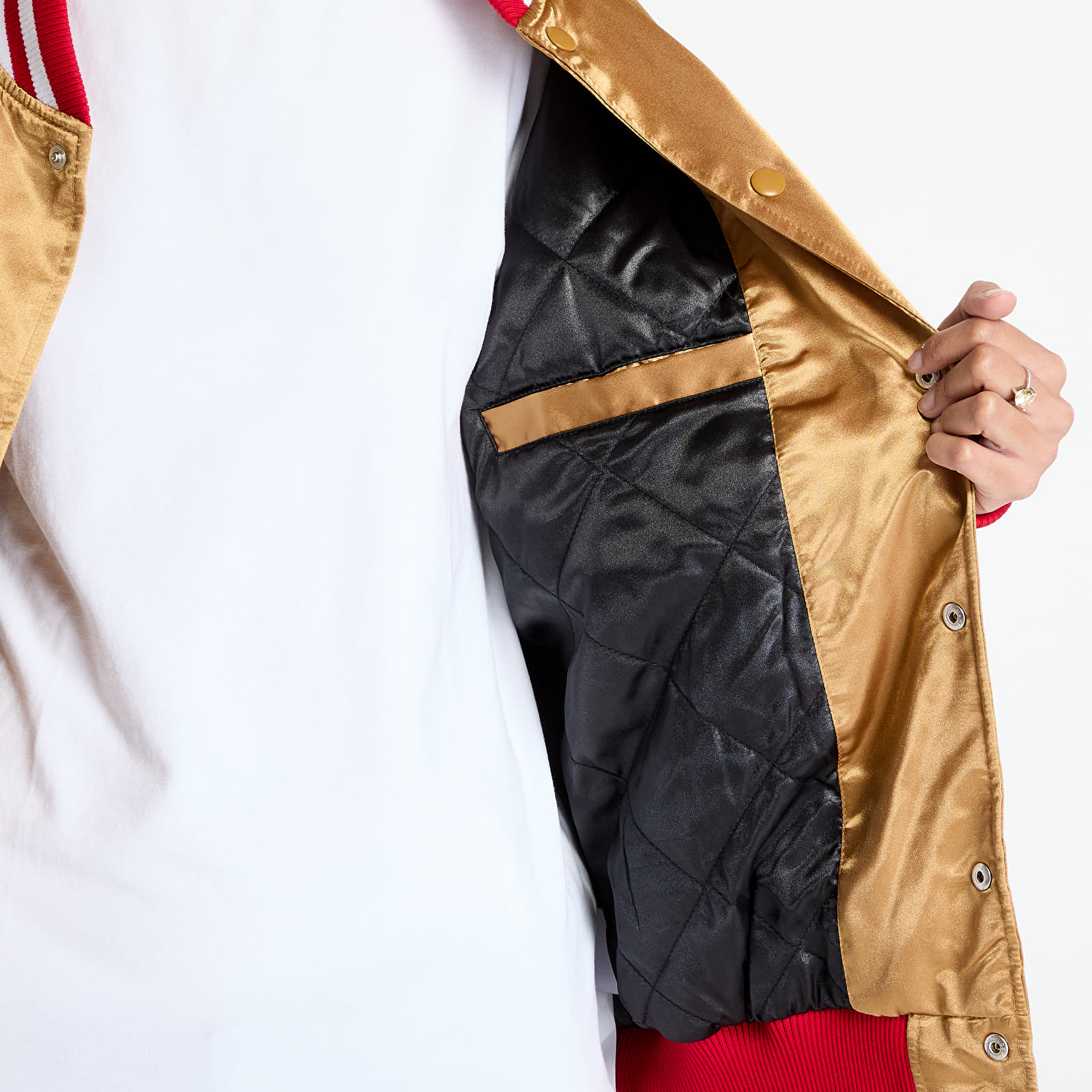 Bombery New Era San Francisco 49Ers NFL Beige Satin Bomber Jacket UNISEX Bronze/ Scarlet
