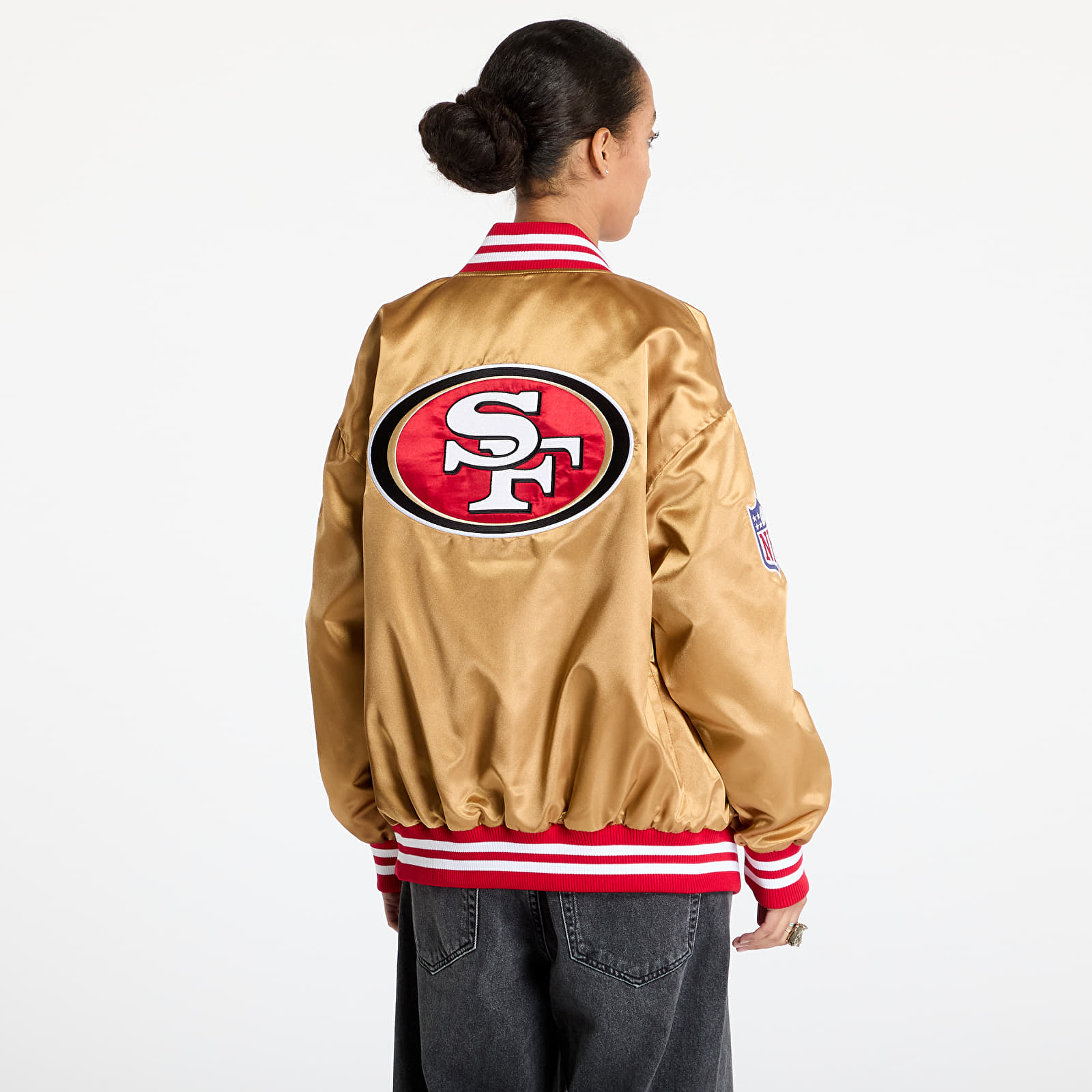 Bombery New Era San Francisco 49Ers NFL Beige Satin Bomber Jacket UNISEX Bronze/ Scarlet