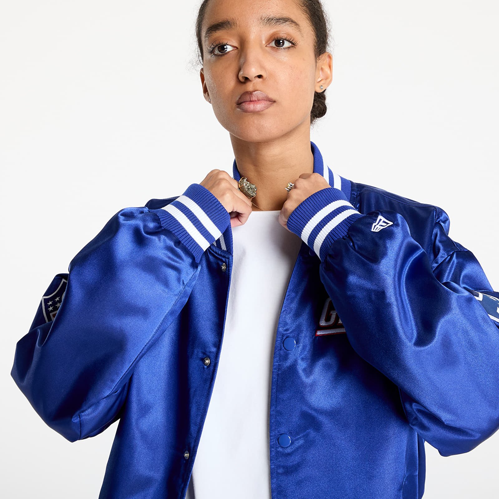Bombers New Era New York Giants NFL Satin Bomber Jacket UNISEX Calming Blue/ White