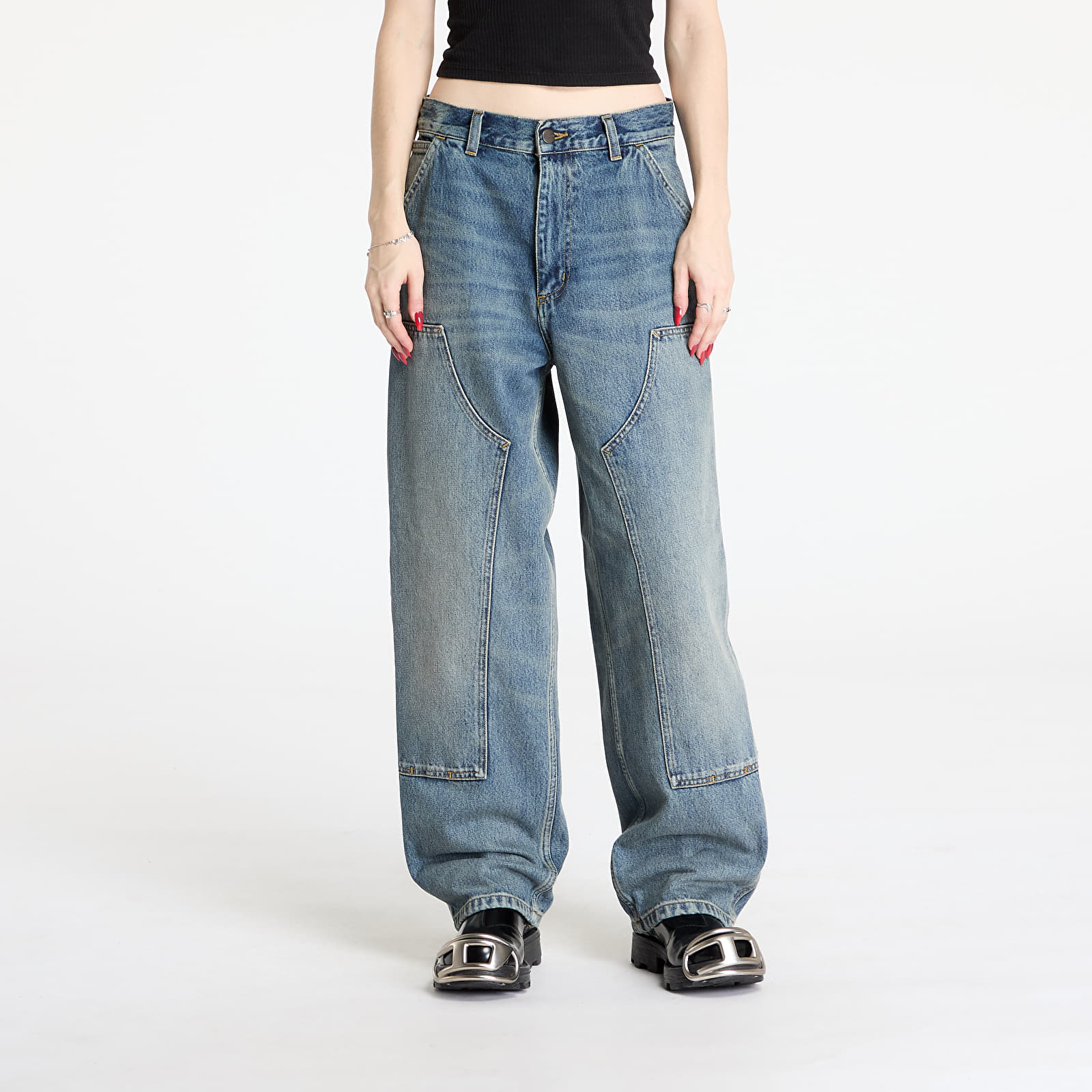 Jeans Carhartt WIP W' Brandon Double Knee Pant Blue Worn Used Wash