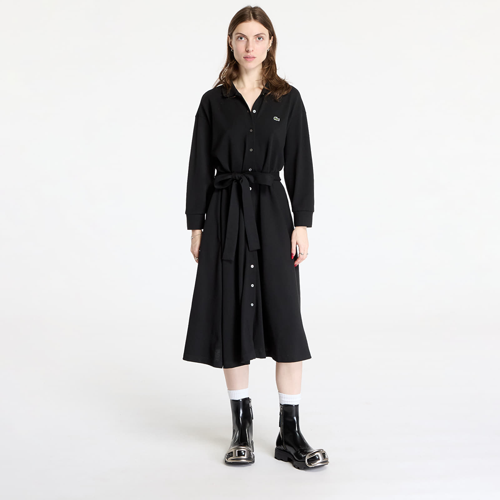 LACOSTE Relaxed Fit Piqué Polo Dress Black