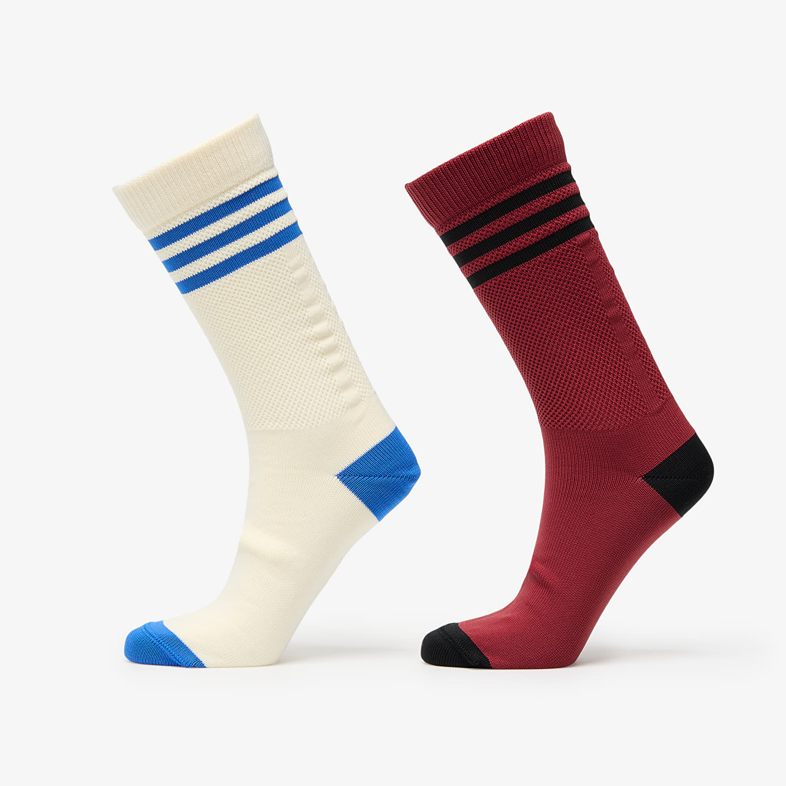 Pánské ponožky adidas 3 Stripes Textured Crew Socks 2-Pack Cream White/ Preloved Ruby