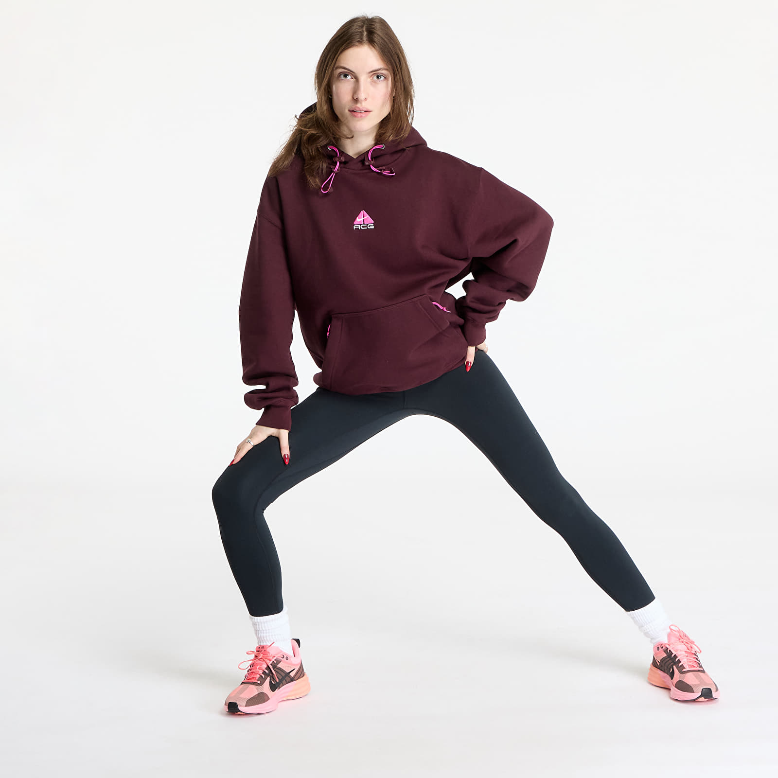 Mikiny Nike ACG Therma-FIT Fleece Pullover Hoodie UNISEX Burgundy Crush/ Summit White