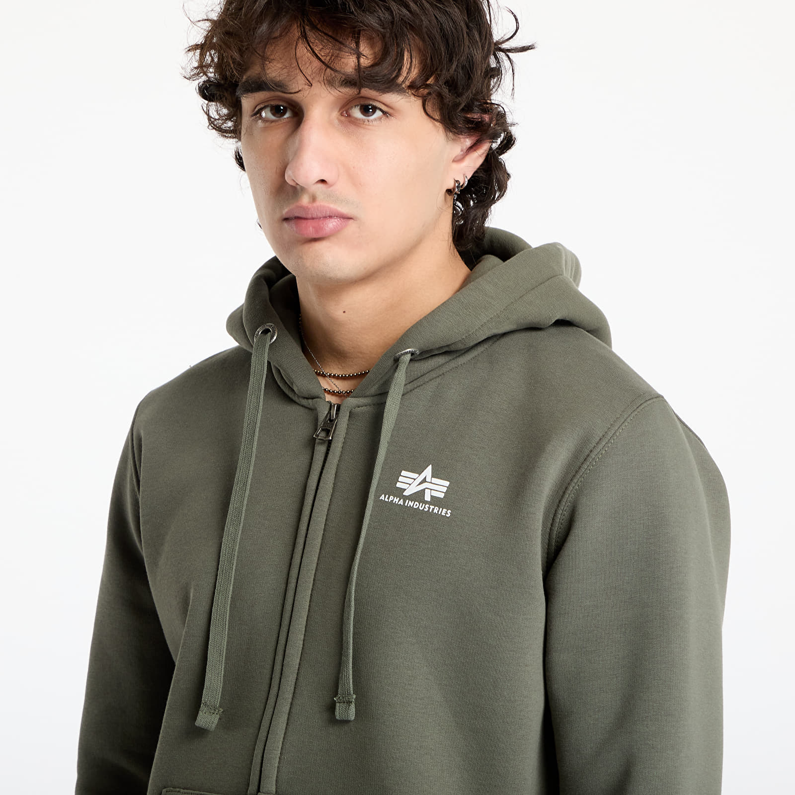 Sweats à capuche homme Alpha Industries Basic Zip Hoody SL Dark Olive