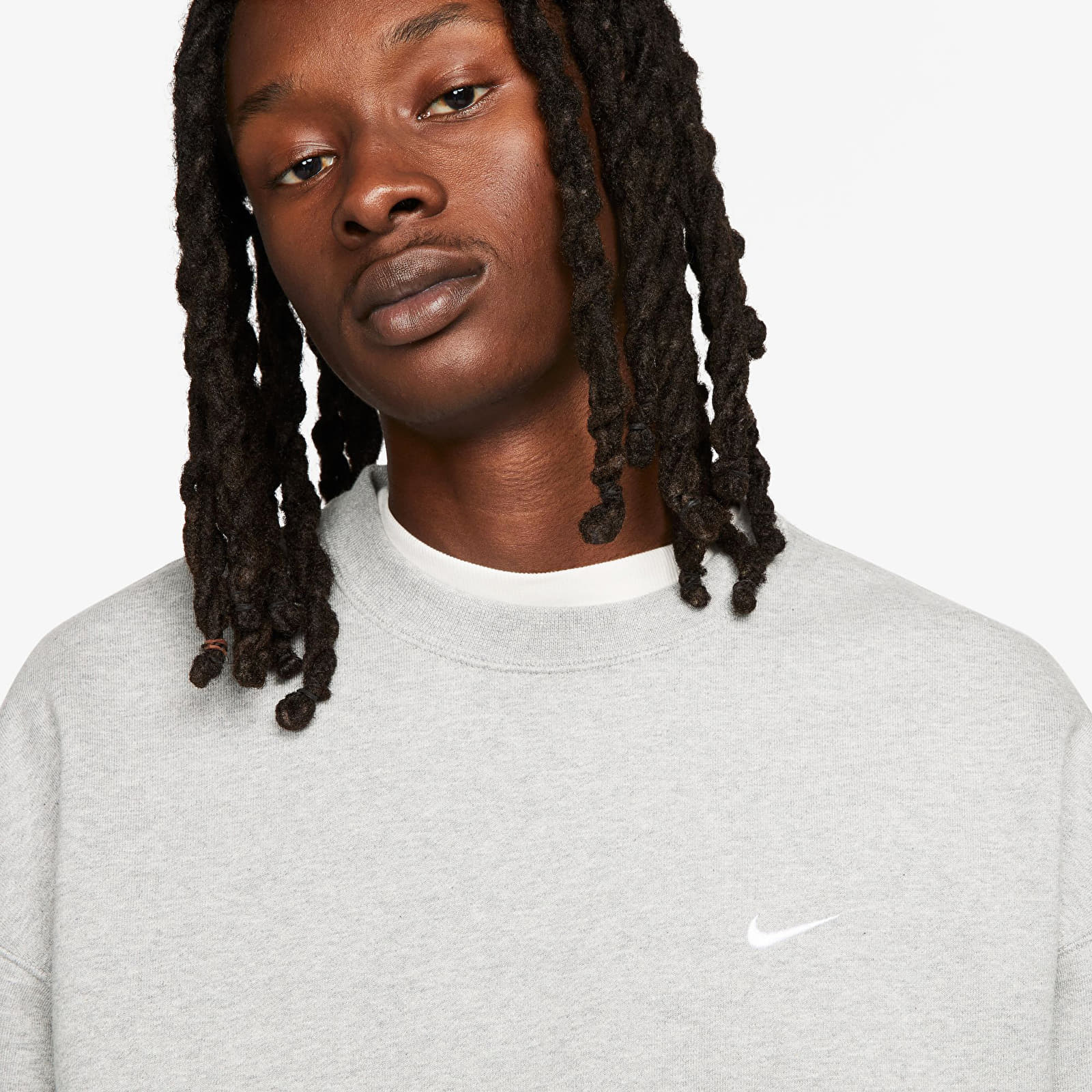 Mikiny Nike Solo Swoosh Men's Fleece Crew Dk Grey Heather/ White
