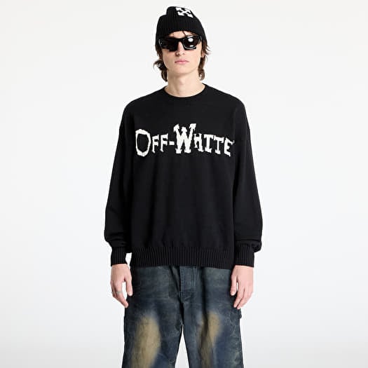 Pullover Off-White Off Quote Cot Knit Crewneck Black/ White
