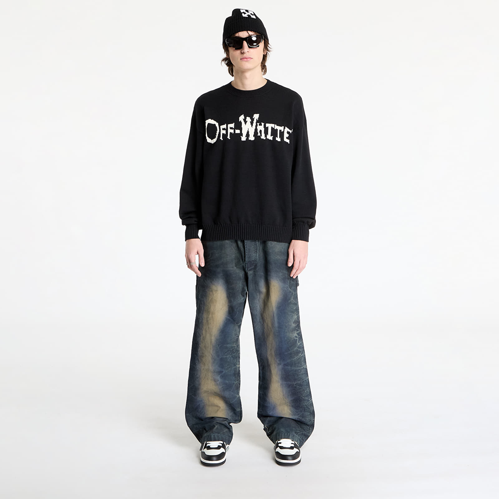 Pulóverek Off-White Off Quote Cot Knit Crewneck Black/ White