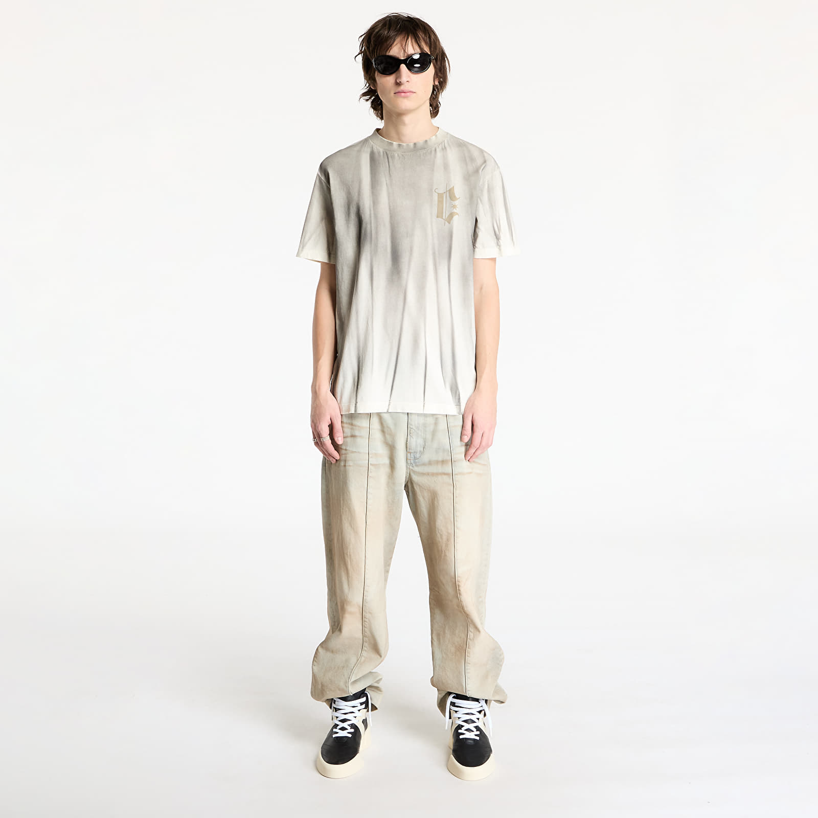 T-Shirts Marcelo Burlon Headletter Spray Basic Tee Ecru Medium Grey