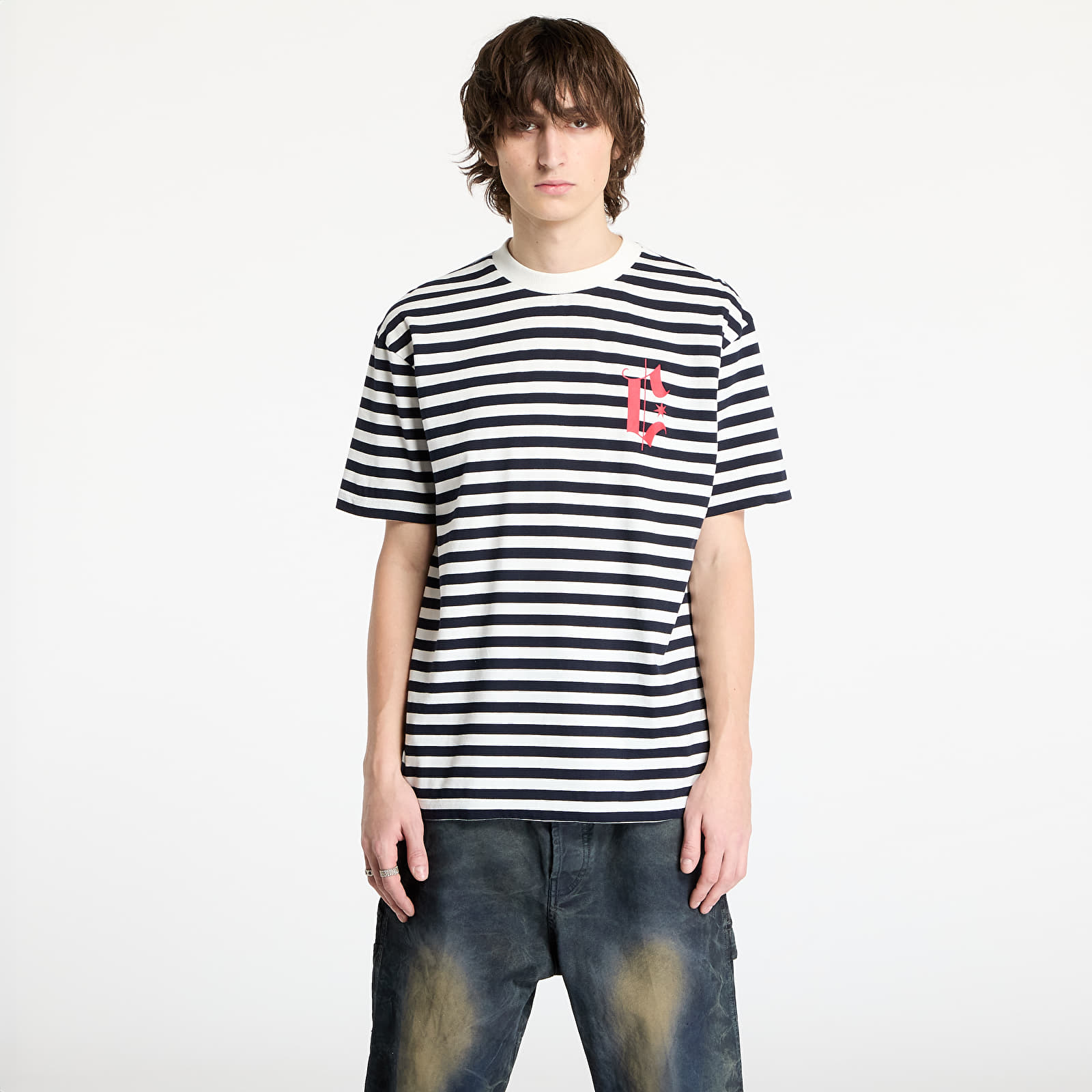 T-paidat Marcelo Burlon County Goth Stripe Boxy Tee White/ Navy Blue