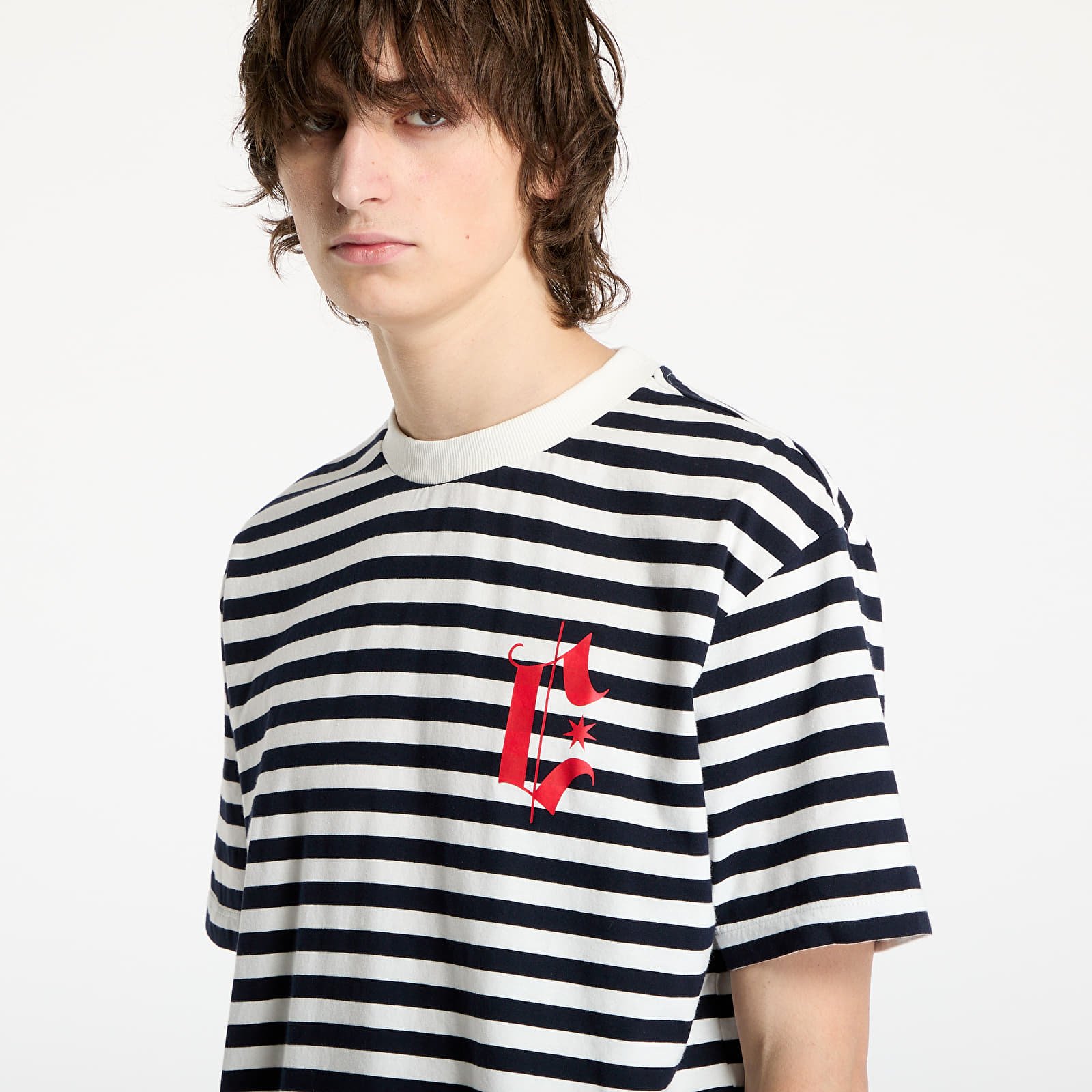 T-paidat Marcelo Burlon County Goth Stripe Boxy Tee White/ Navy Blue