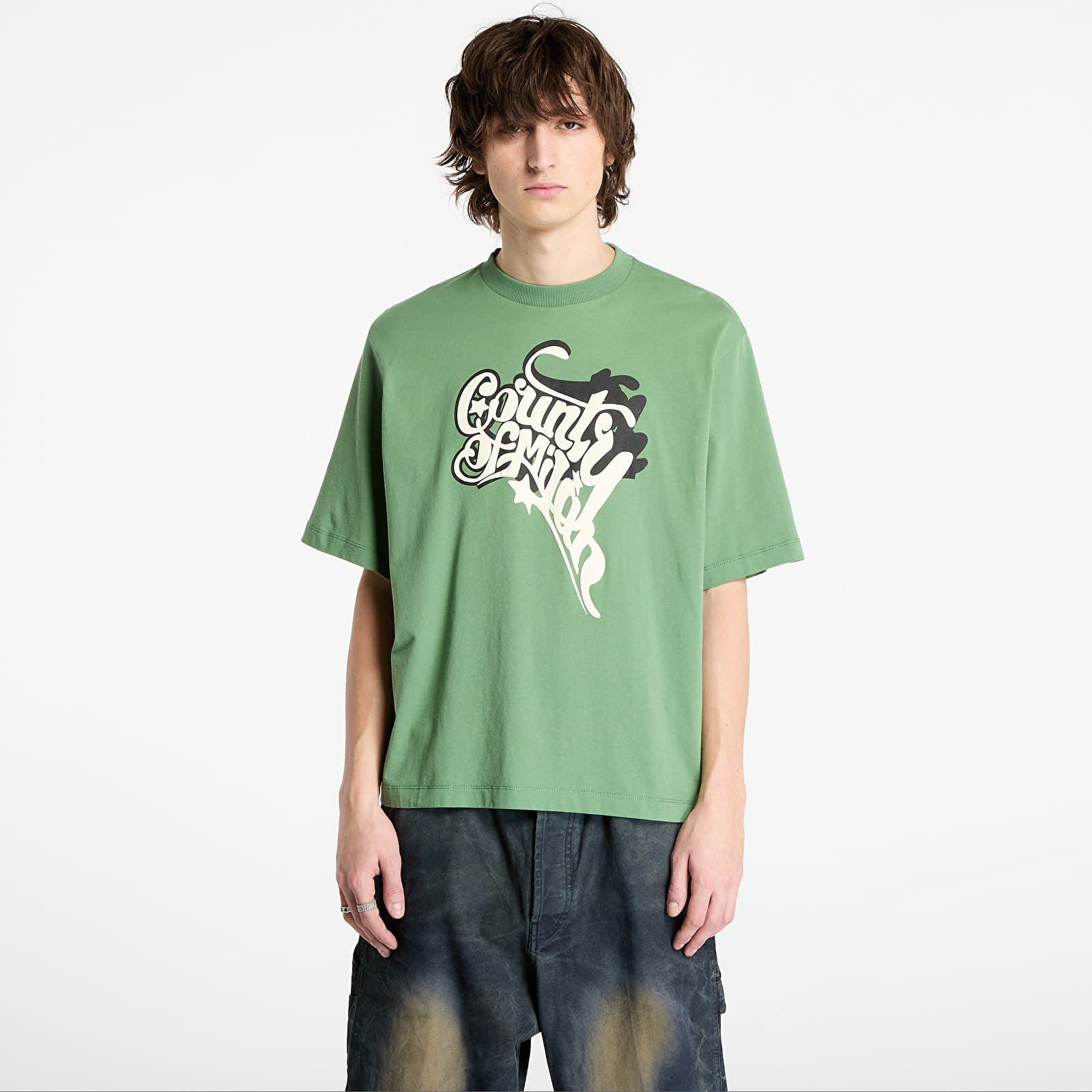 T-shirts Marcelo Burlon County Melted Boxy T-Shirt Deep Green/ Ecru Brown