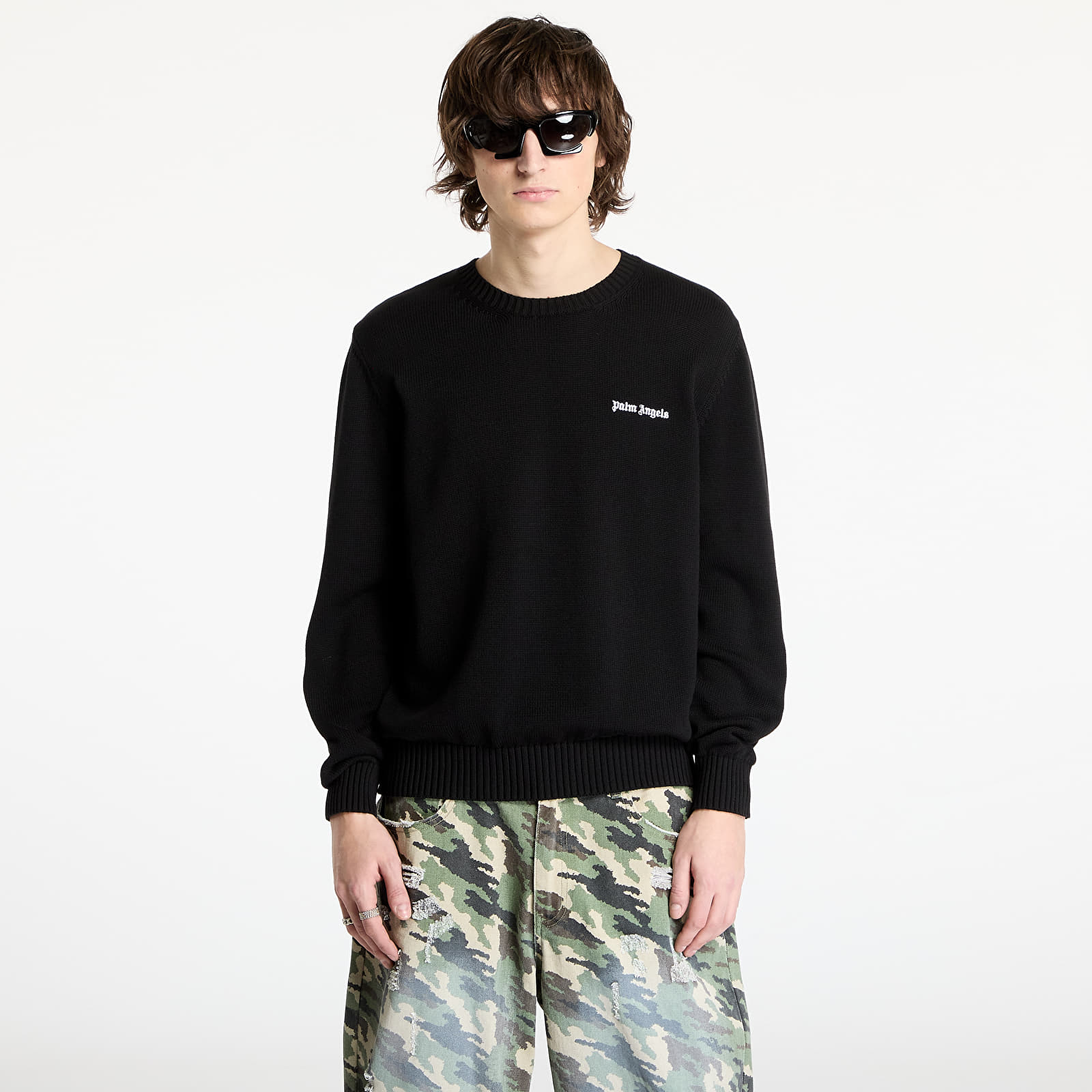 Pulóverek Palm Angels Classic Logo Emb Sweater Black/ Off White