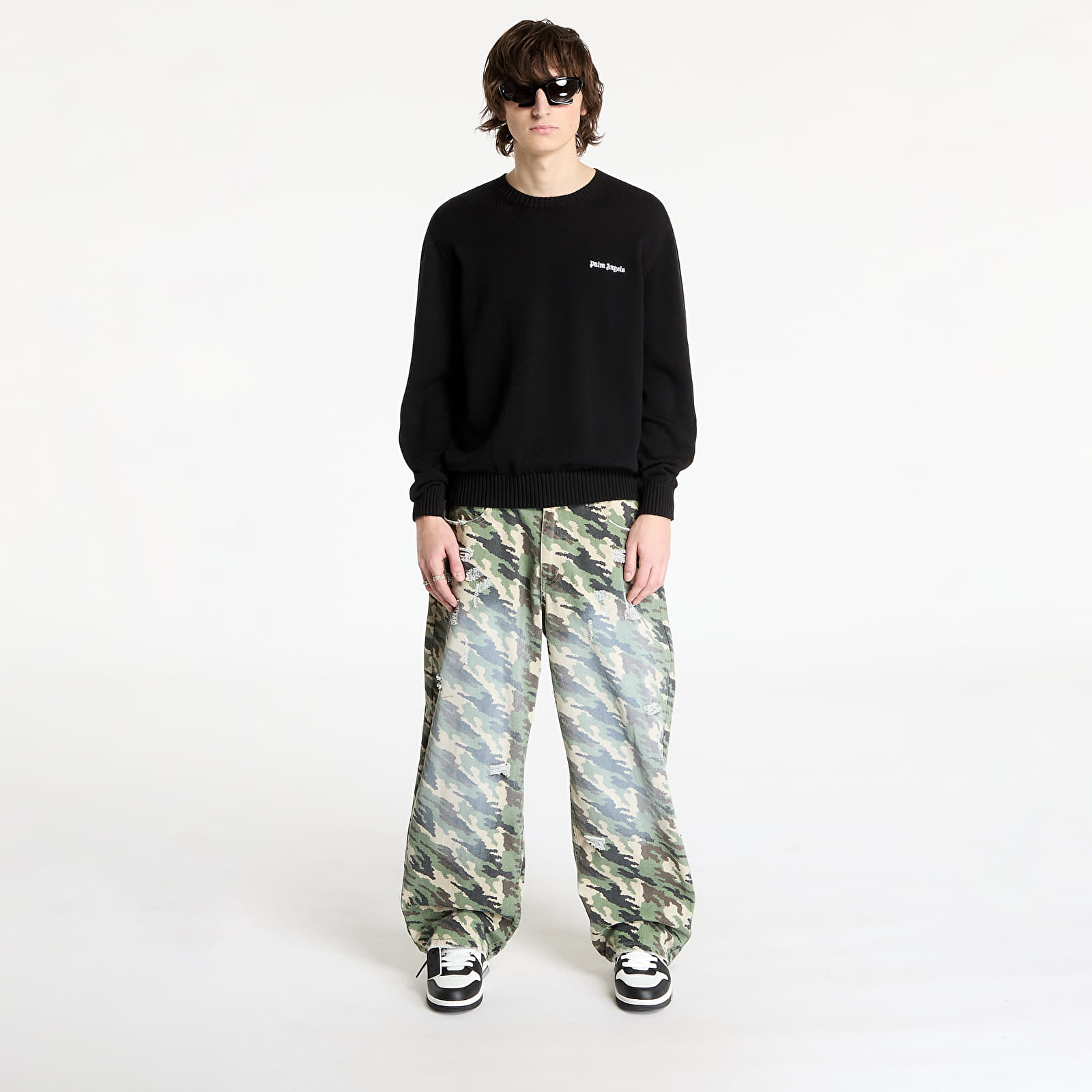Pulóverek Palm Angels Classic Logo Emb Sweater Black/ Off White