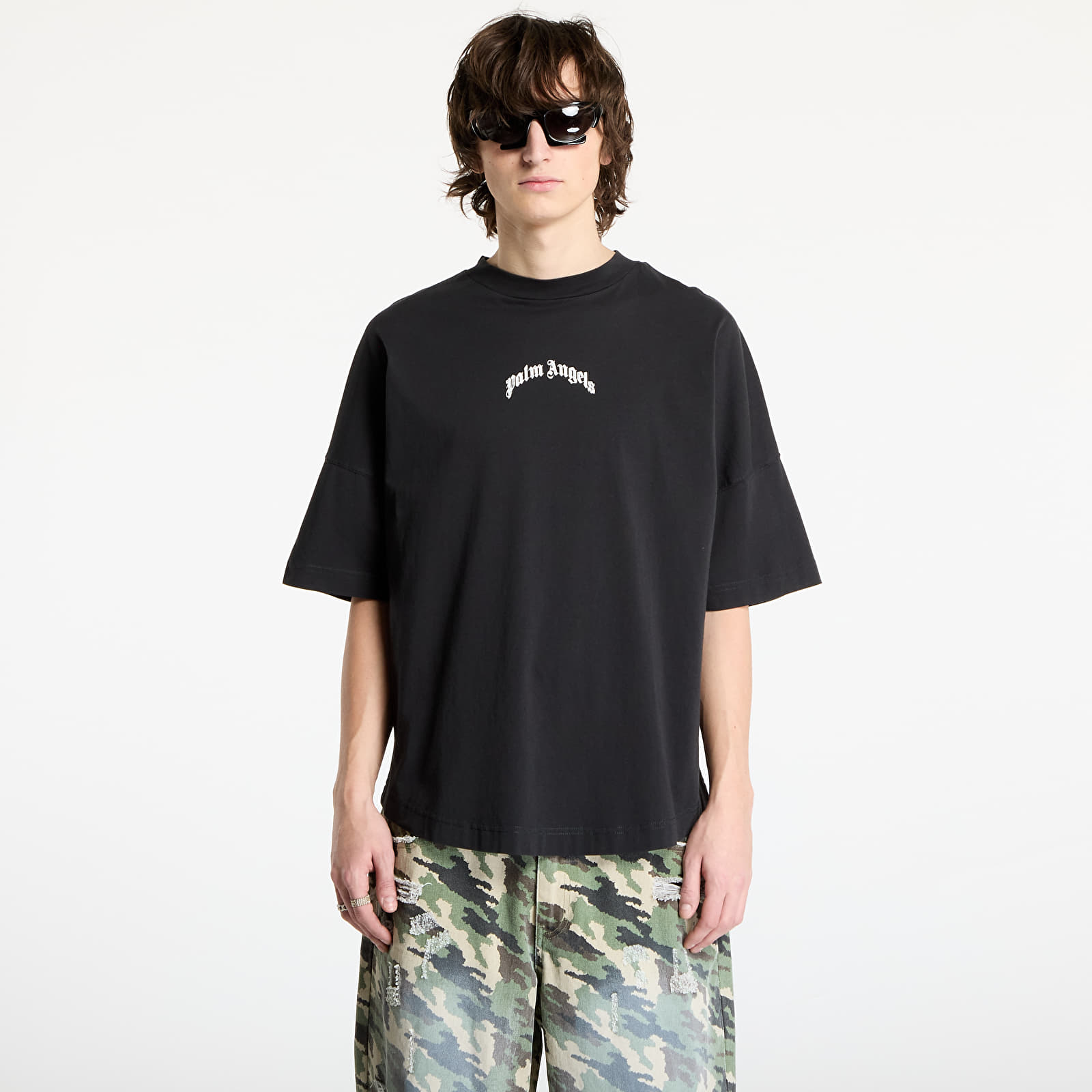 Pólók Palm Angels Back Curved Logo Oversized Tee Black/ Off White