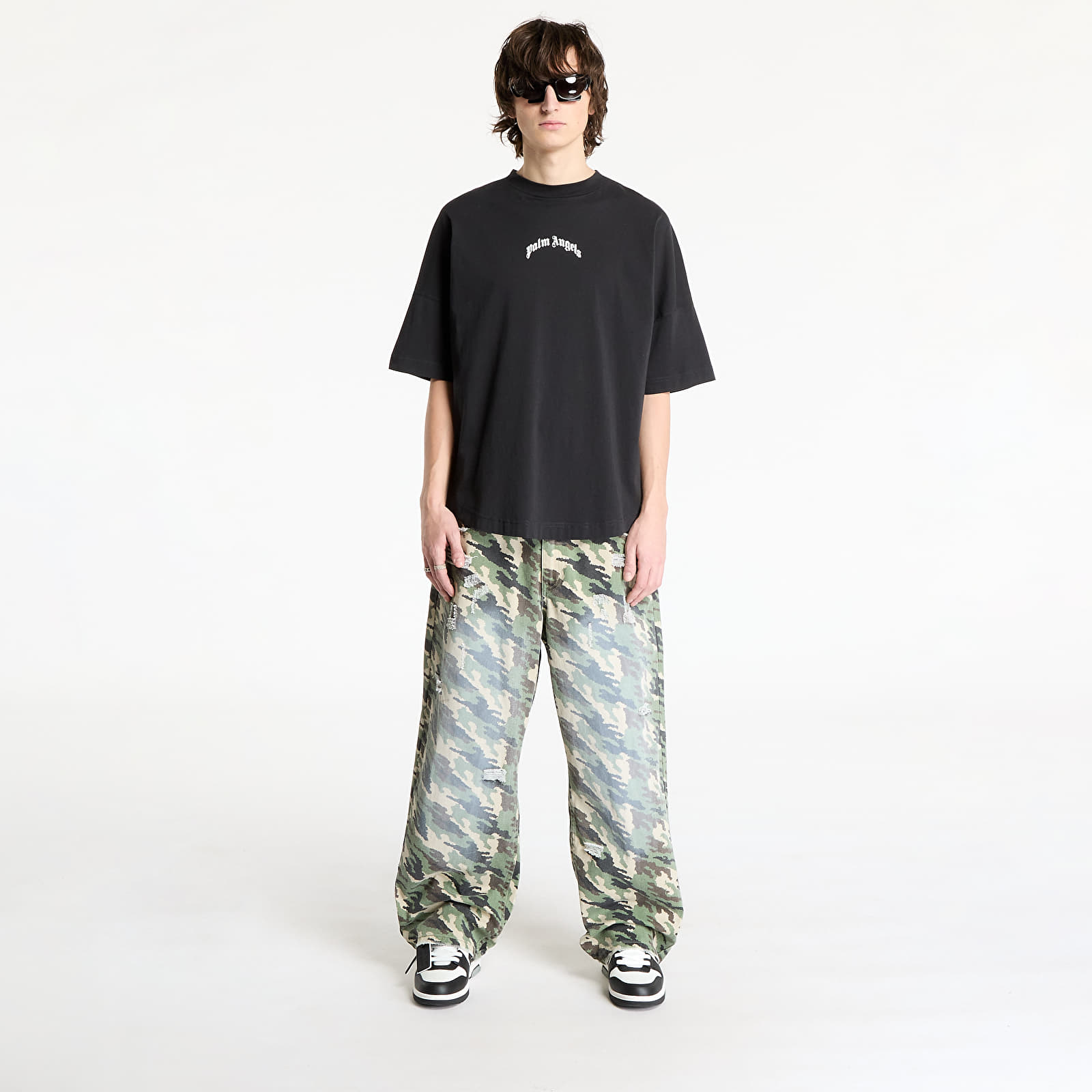 Pólók Palm Angels Back Curved Logo Oversized Tee Black/ Off White