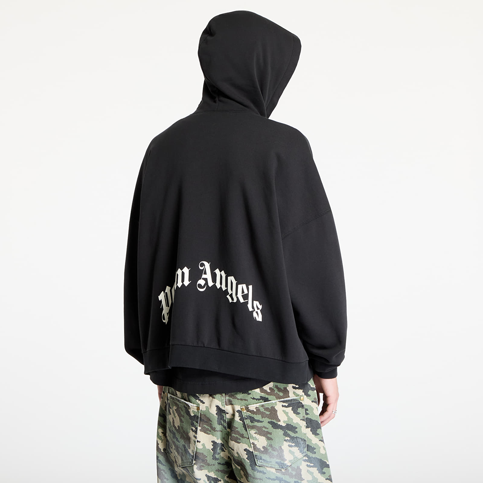 Kapucnis pulóverek és pulcsik Palm Angels Curved Logo Zipped Hoody Black/ Off White