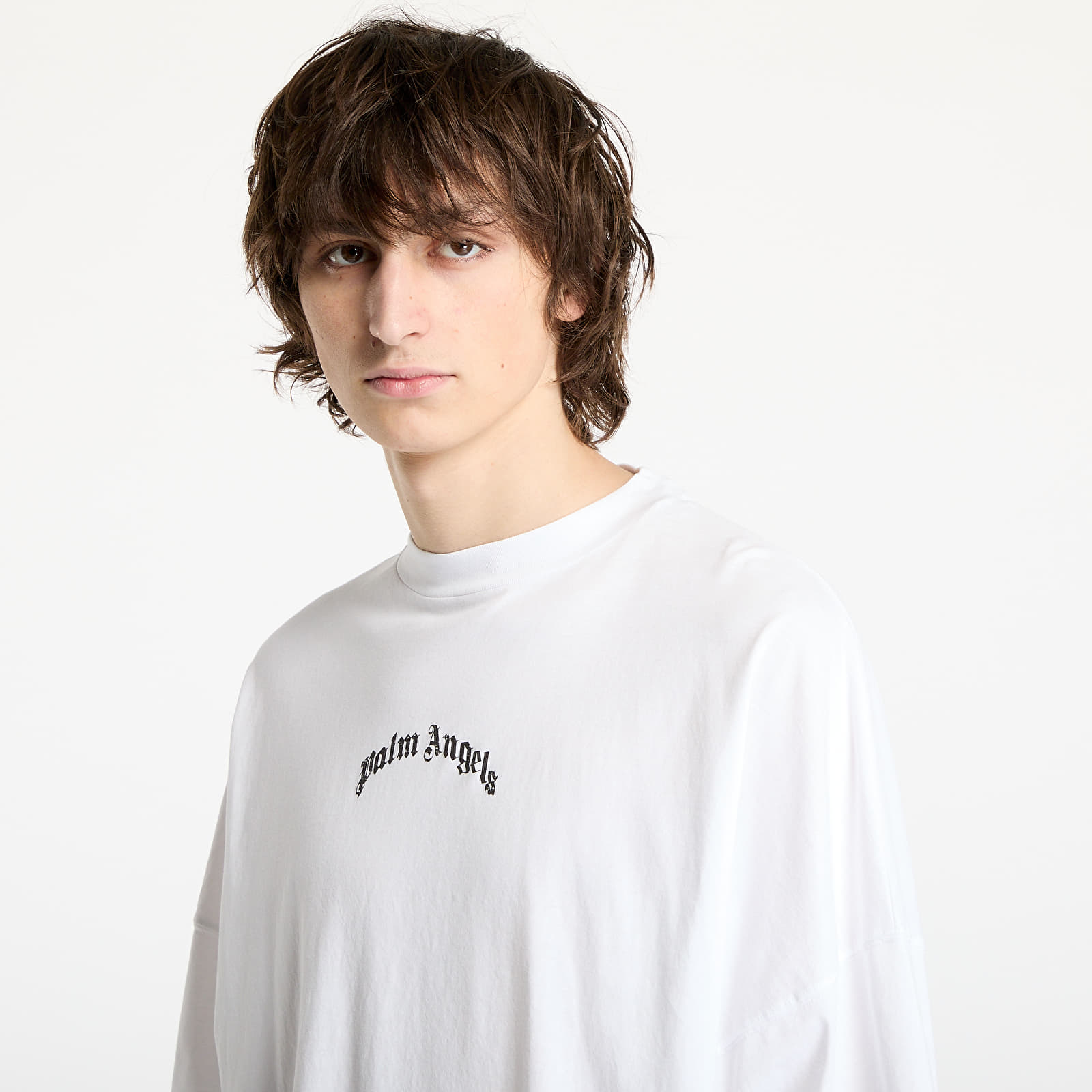 T-Shirts Palm Angels Back Curved Logo Oversized Tee Off White/ Black
