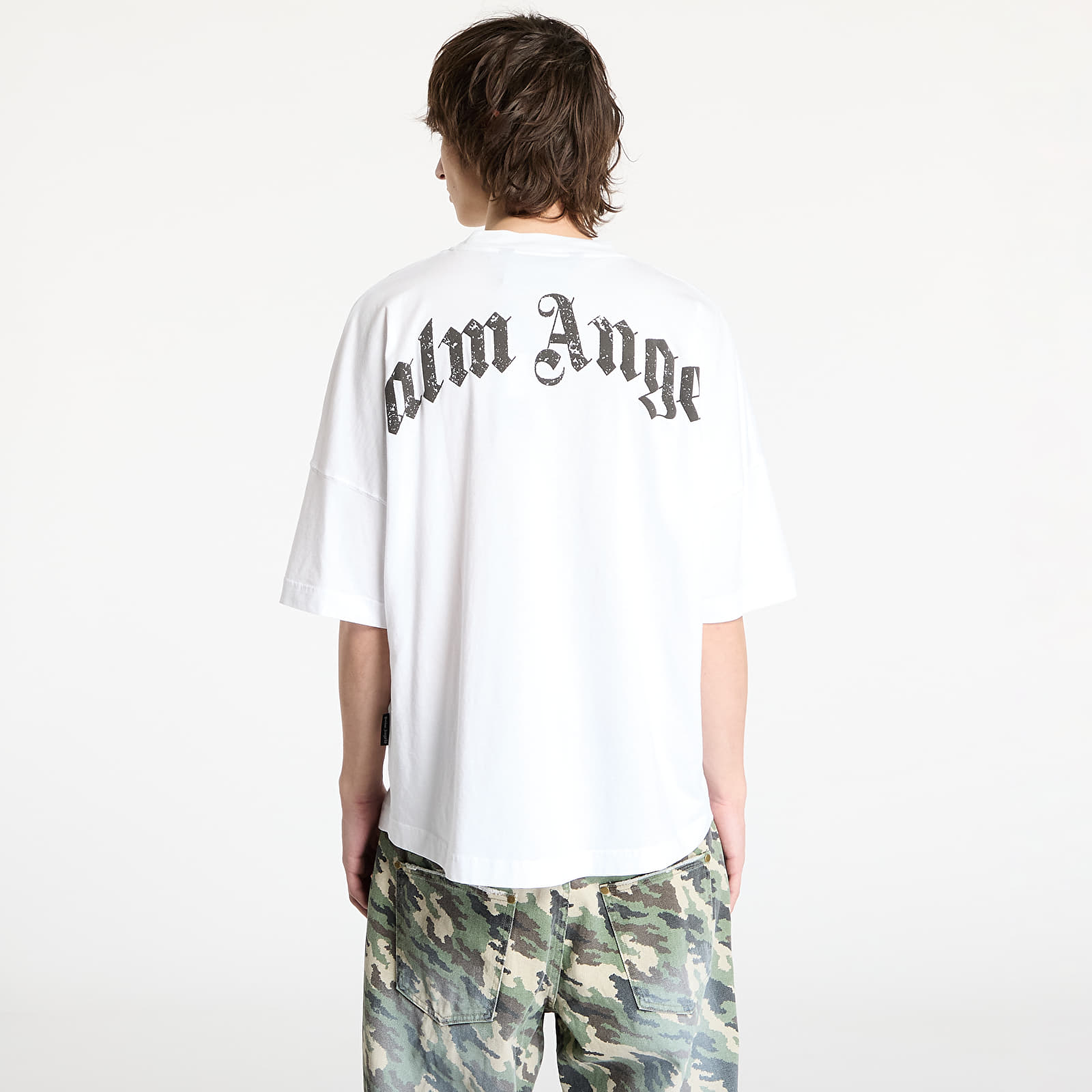 T-Shirts Palm Angels Back Curved Logo Oversized Tee Off White/ Black