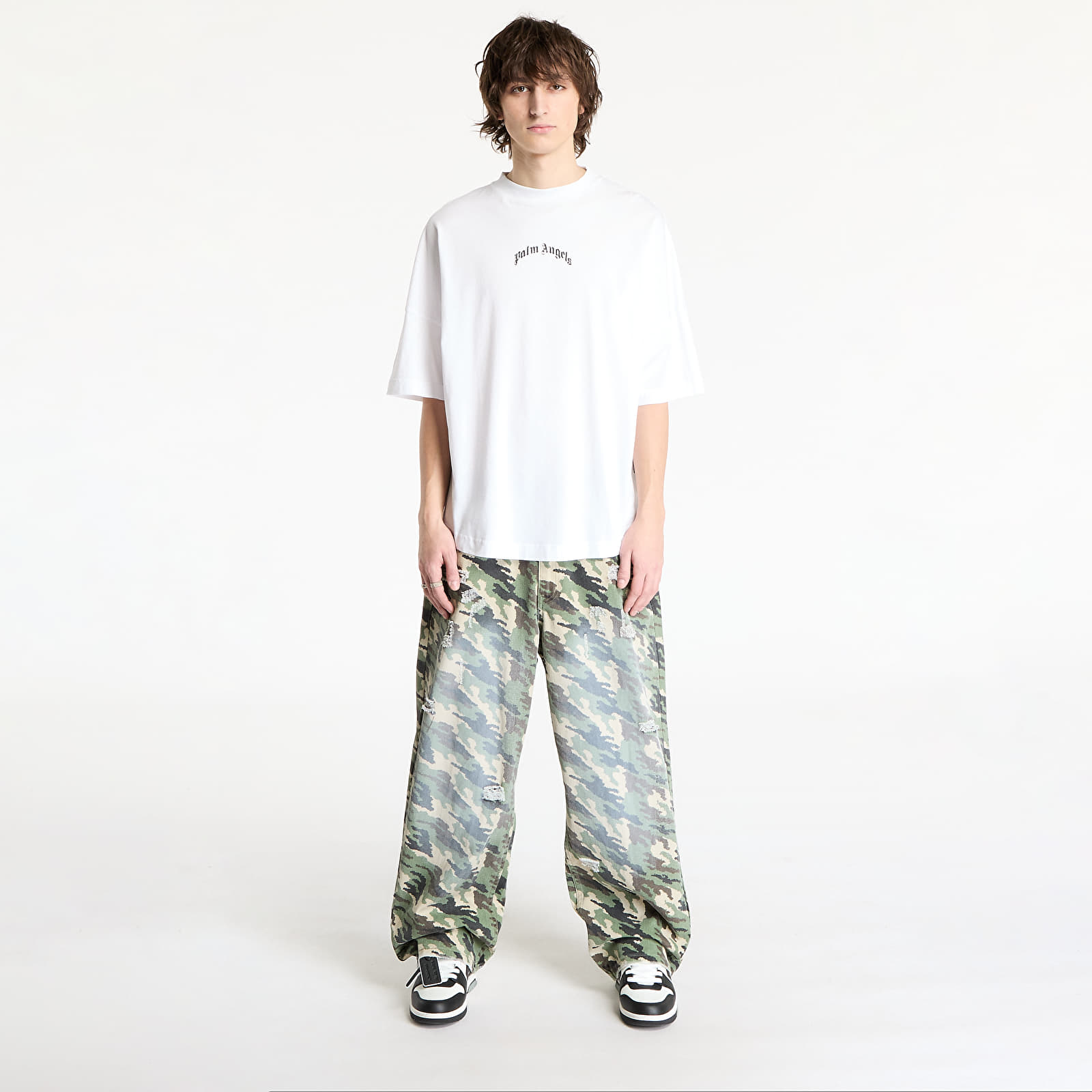 T-Shirts Palm Angels Back Curved Logo Oversized Tee Off White/ Black