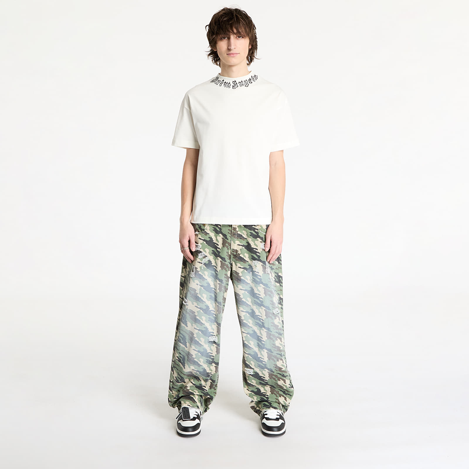 T-Shirts Palm Angels Neck Logo Tee Off White/ Black