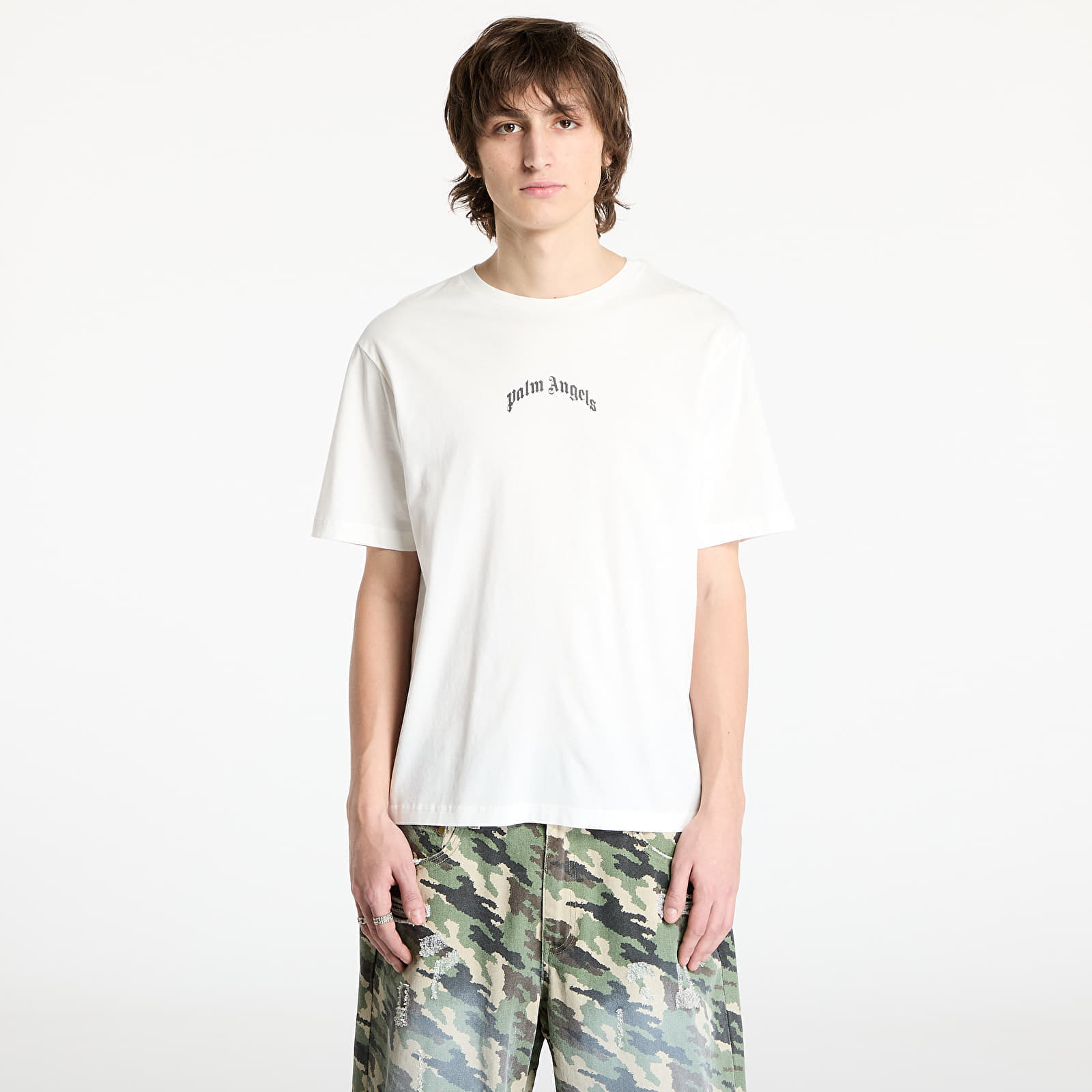 T-shirt Palm Angels Back Curved Logo Slim Tee Off White/ Black L