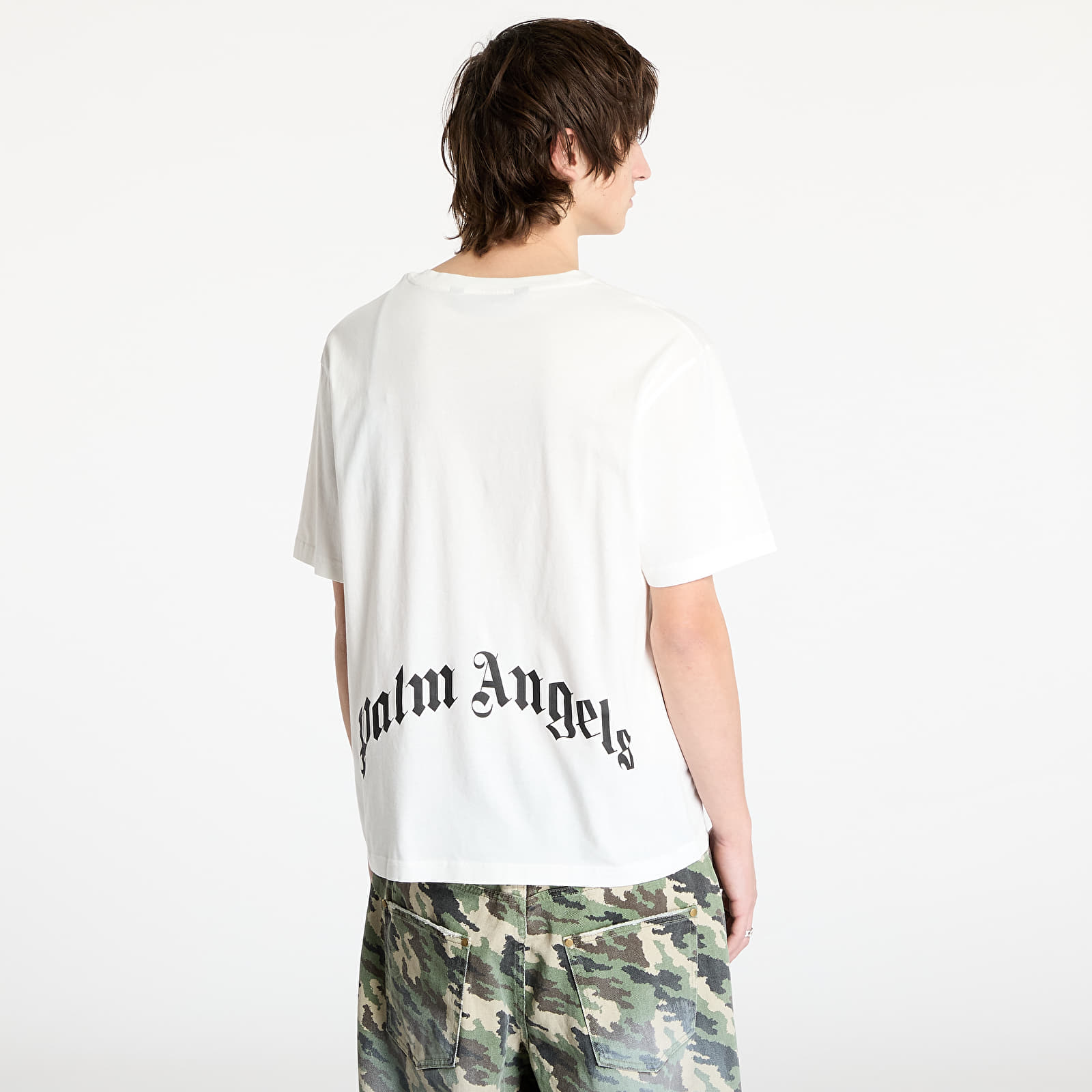 Pólók Palm Angels Back Curved Logo Slim Tee Off White/ Black