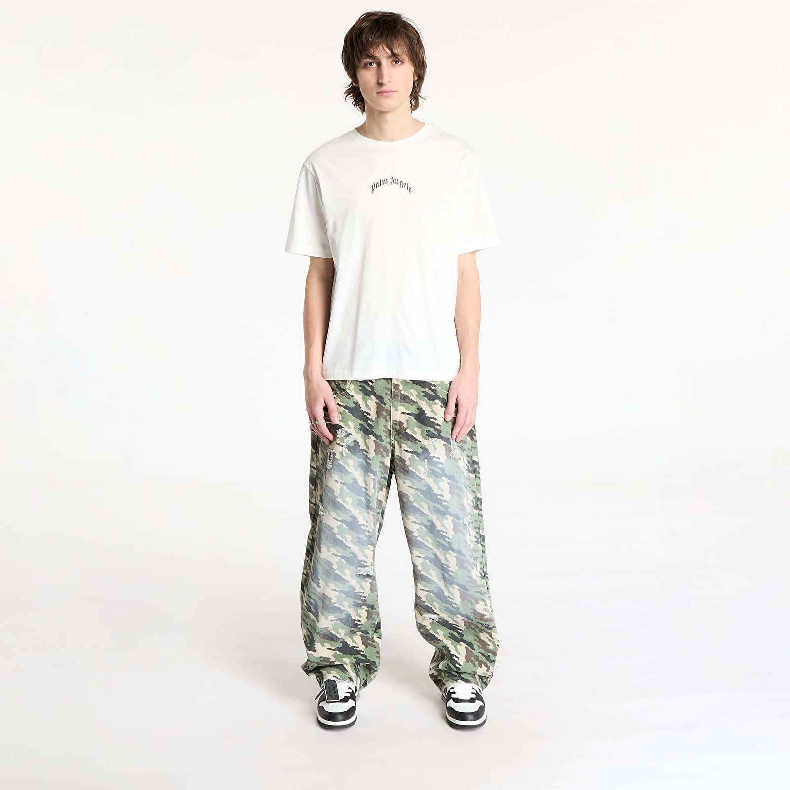 Pólók Palm Angels Back Curved Logo Slim Tee Off White/ Black