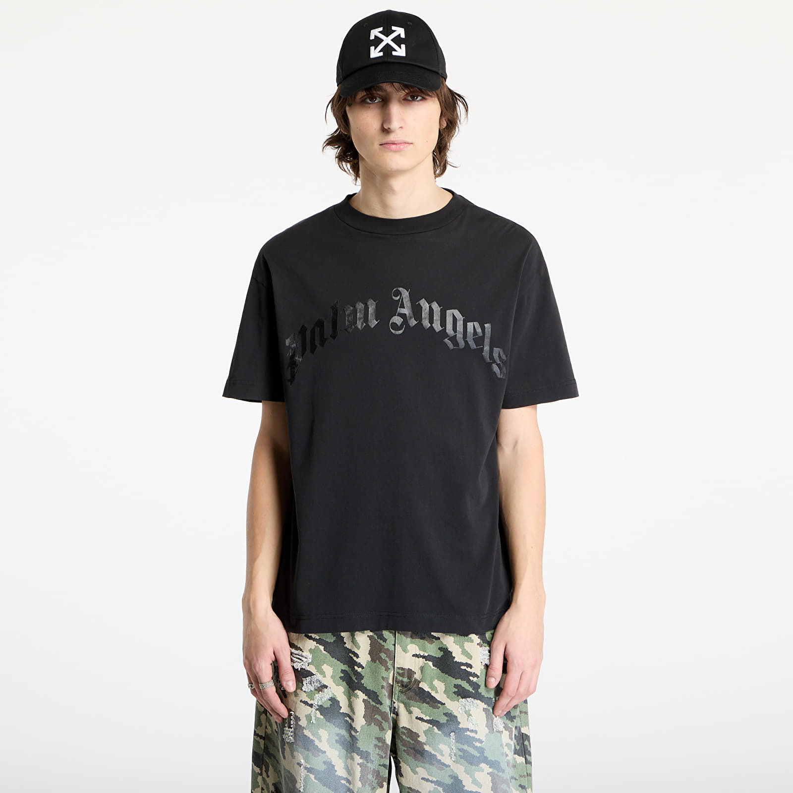 T-Shirts Palm Angels Curved Logo Tee Black/ Black